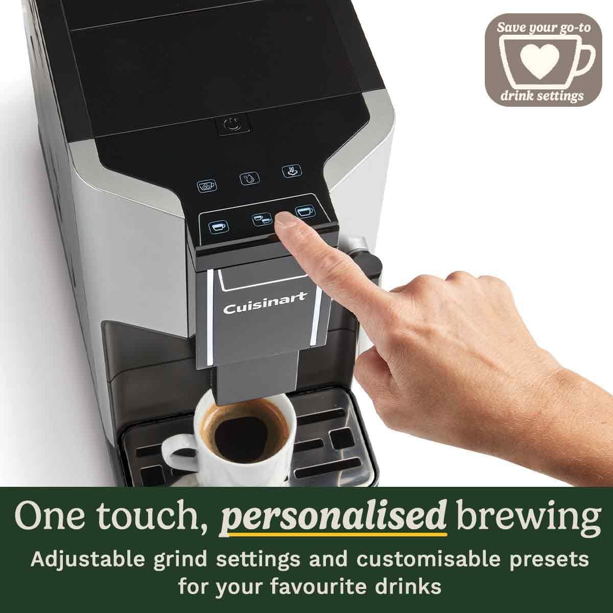 Cuisinart Fully Automatic Coffee Machine | 4 one touch coffee options | Espresso, Americano, Cold Brew | Integrated milk frother for Lattes and Cappuccino | Bean to cup