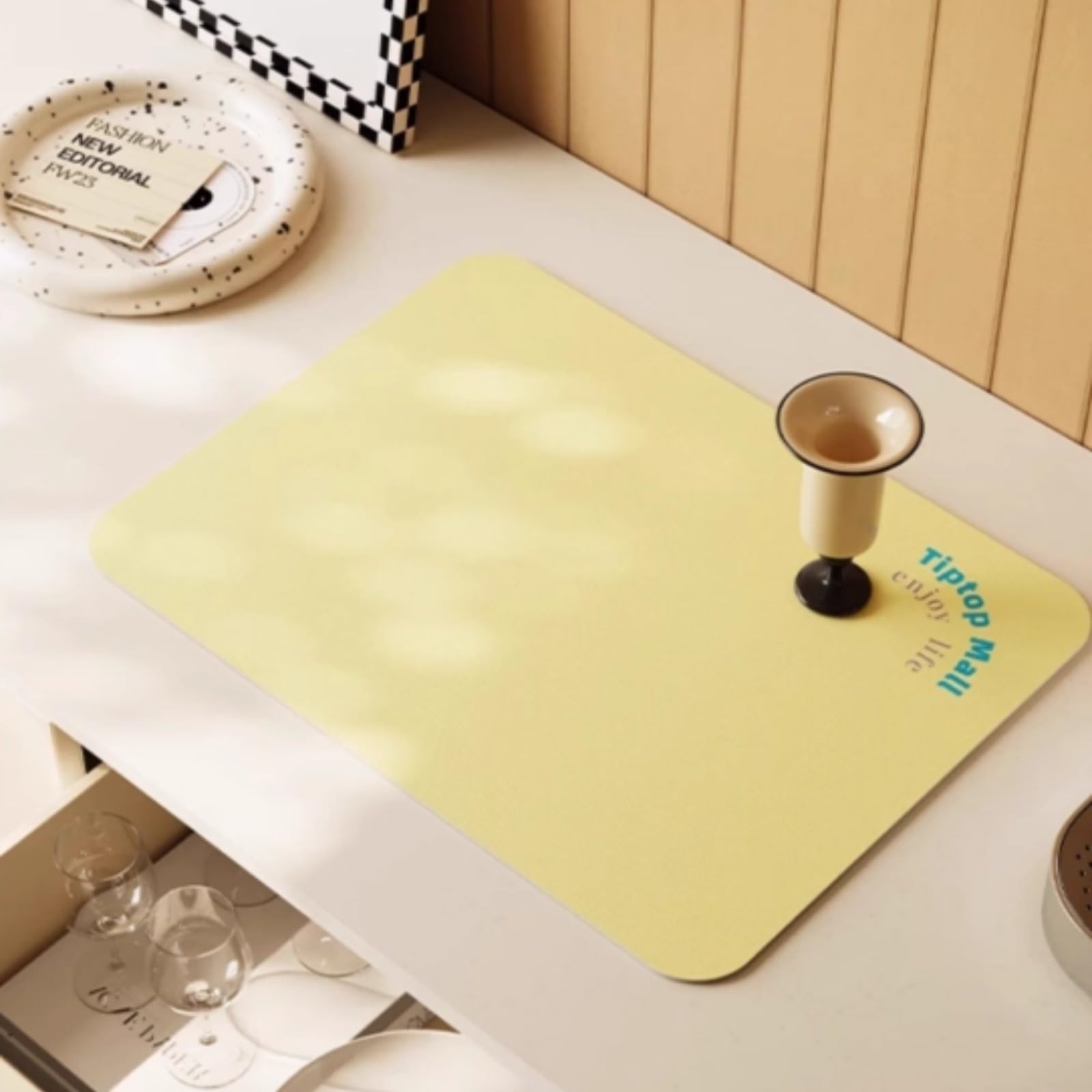 Dish Drying Mat - Cream Style, Absorbent Countertop Mat for Coffee Maker, Expresso Machine, Kitchen Use (Gray,20''×32'')