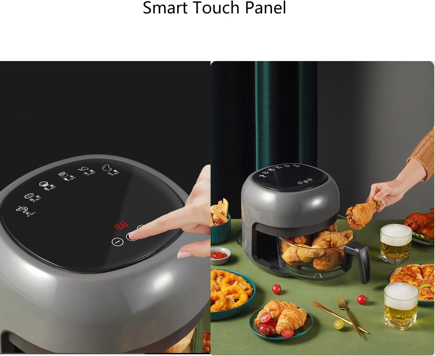 Air Fryer - 4L/3.6QT Multifunction Digital Touch Screen Electric Hot Oven Oilless Cooker, 60min Timing, 1200W Glass Bowl Air Fryer with 6 Presets, Visualization Window