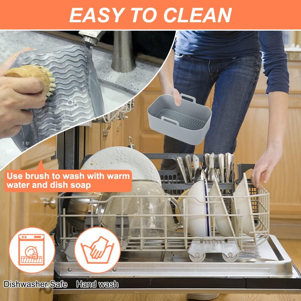 YQL Air Fryer Silicone Liner for Ninja/Tower Dual/Instant Vortex, Silicone Air Fryer Liners Reusable Air Fryer Accessories for Ninja Foodi AF300UK, Salter Dual Air Fryer (2PCS), Grey