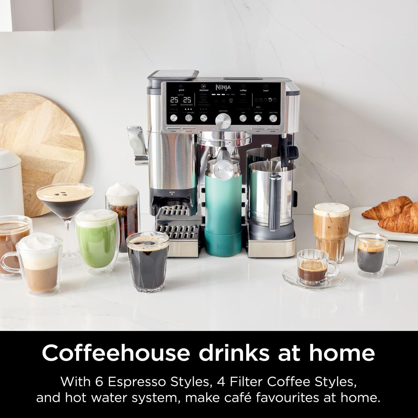 Ninja Luxe Pro 3-in-1 Coffee Machine, Latte, Cappuccino, Cold Brew & Espresso Maker With Built in Bean Grinder & Milk Frother, Easy to Use, 5 Automated Froth Presets, Silver, ES701UK