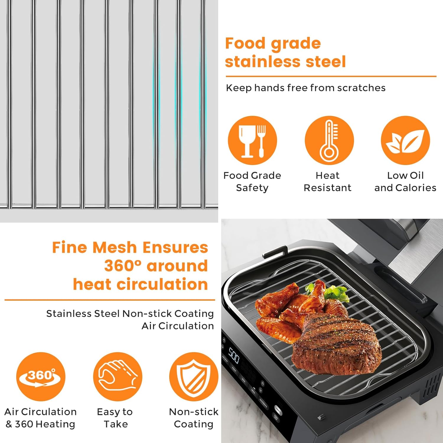 Air Fryer Rack for Ninja Foodi Smart XLAir Fryer Countertop Oven, 13.4''*13.4'' Stainless Steel Air Fryer Accessories Roasting Steamer Grill Racks Baking Tray,Dishwasher Safe