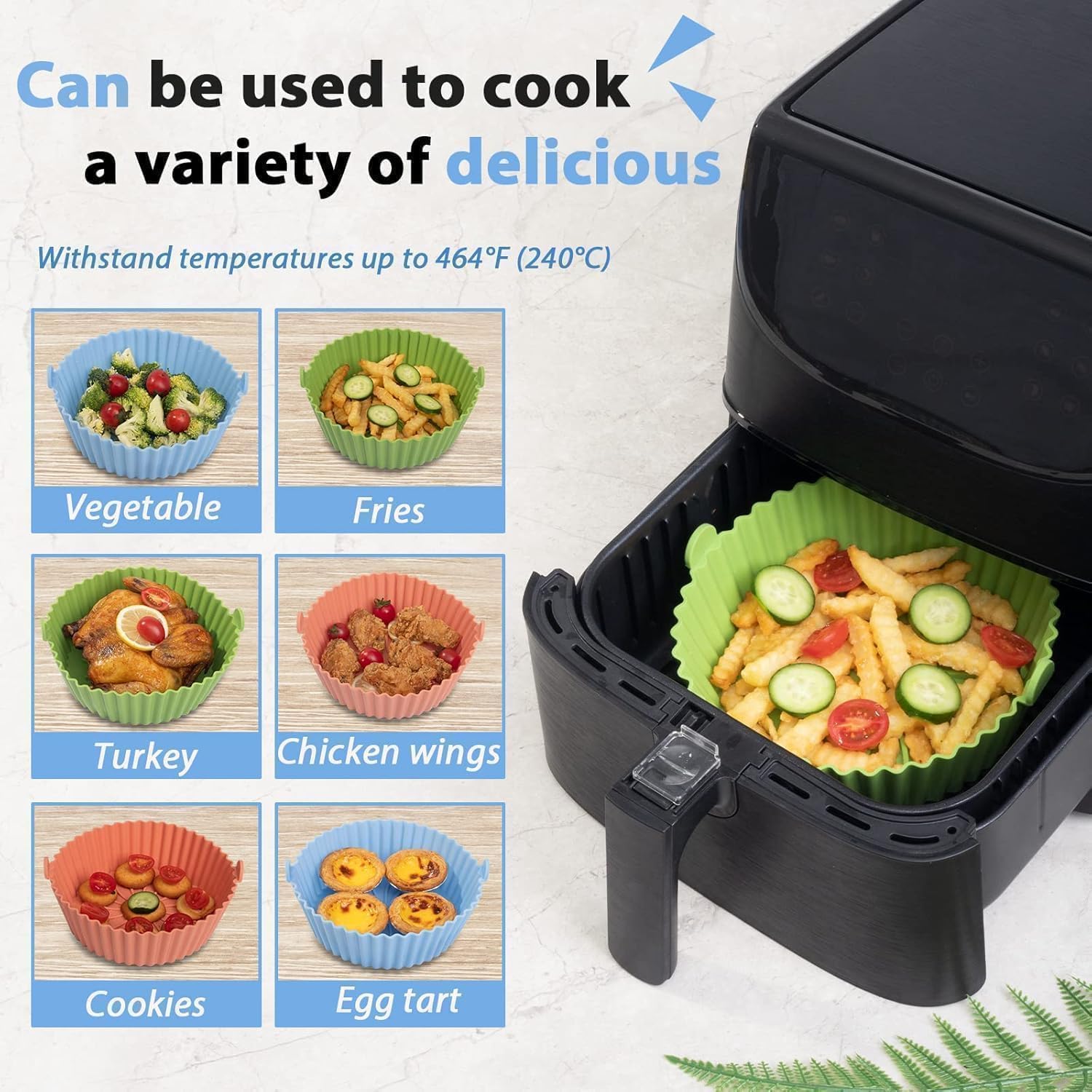 Air Fryer Silicone Liners - Reusable Non-stick Silicone Pot Liner Compatible with COSORI Air Fryer Basket Accessories, Fit 3-6 Qt