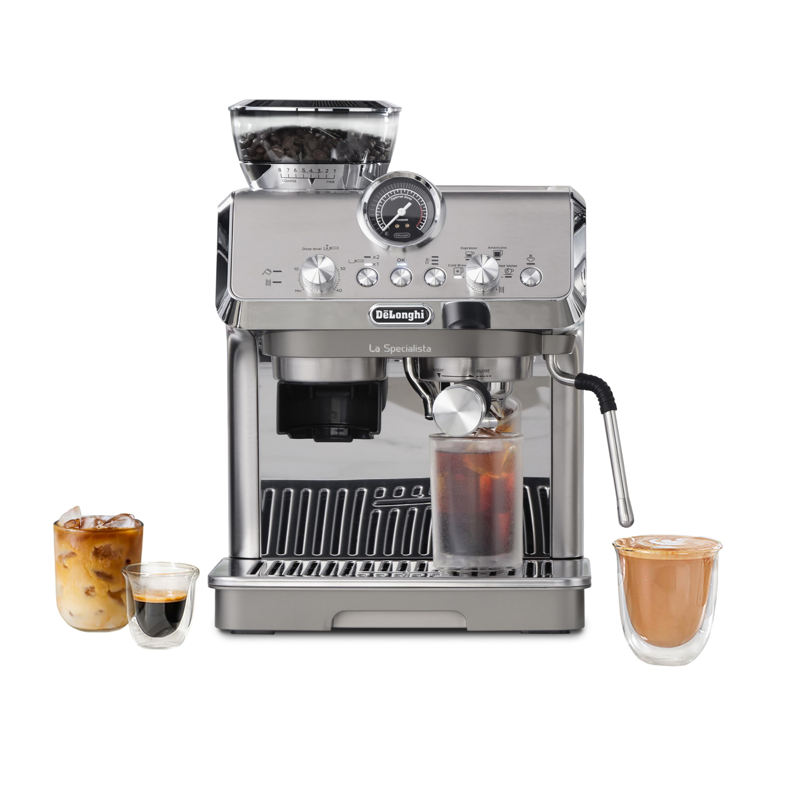 De'Longhi La Specialista Opera Espresso Machine – Cold Brew & Espresso Maker with Smart Tamping, Burr Grinder, Milk Steam Wand/Frother & 19-Bar Pressure – For Lattes & Cappuccinos