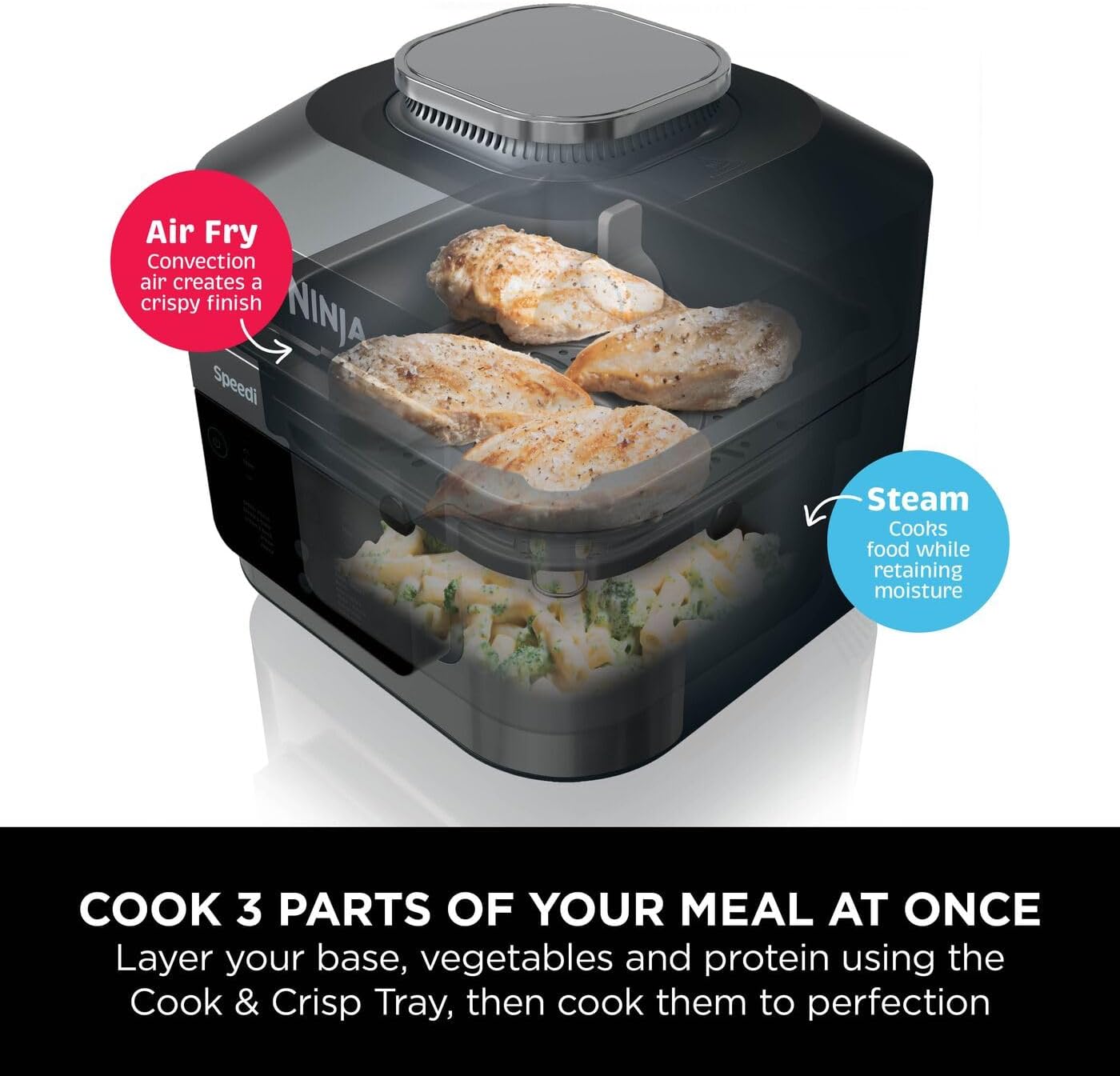 Ninja Speedi 12-in-1 Multi-Cooker, Air Fryer and Slow Cooker, 5.7L Cooking Pot, Meals for 4 in Minutes, Air Fry, Steam, Grill, Bake, Roast, Sear, Slow Cook and More, Grey ON500UK