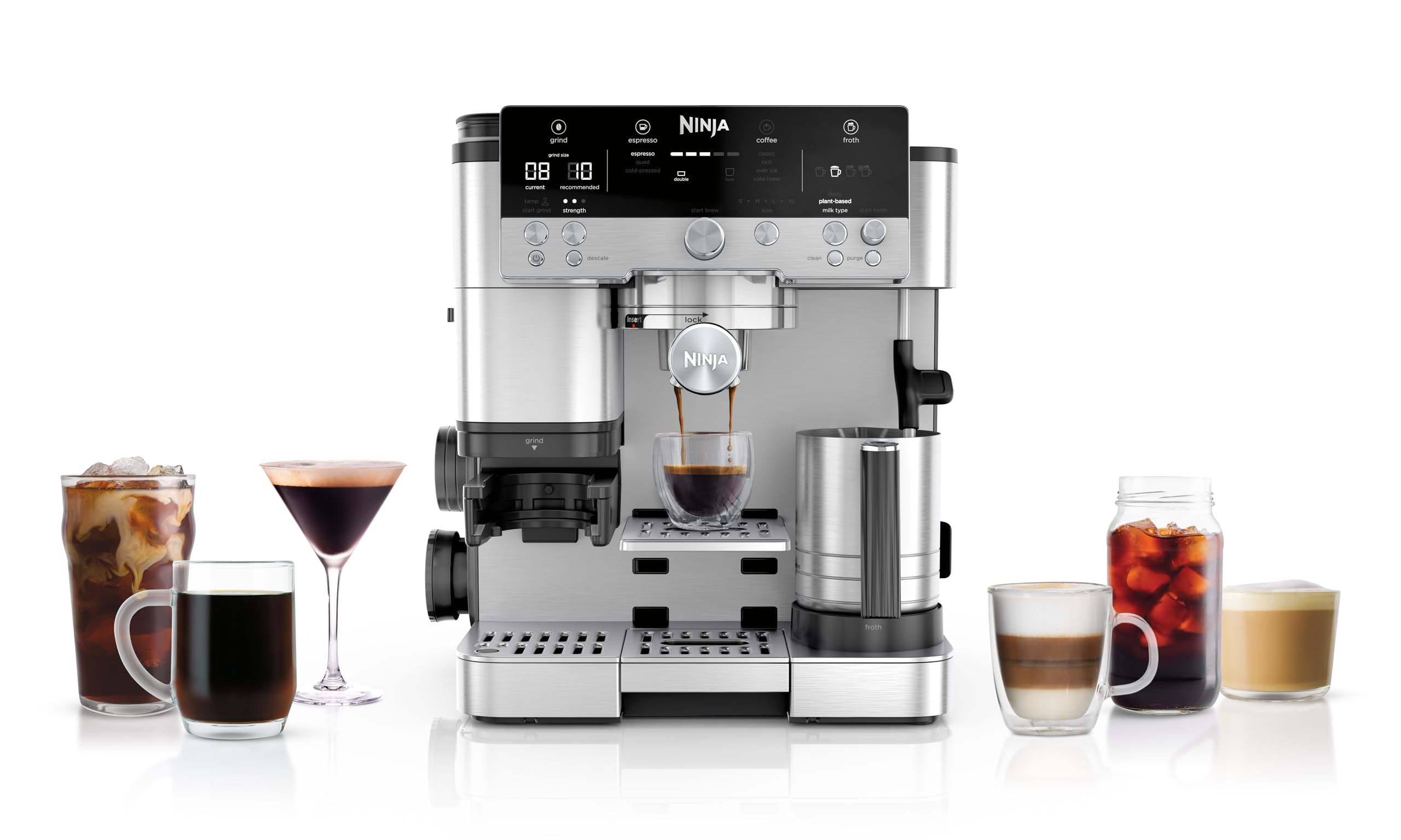 Ninja Luxe Pro 3-in-1 Coffee Machine, Latte, Cappuccino, Cold Brew & Espresso Maker With Built in Bean Grinder & Milk Frother, Easy to Use, 5 Automated Froth Presets, Silver, ES701UK