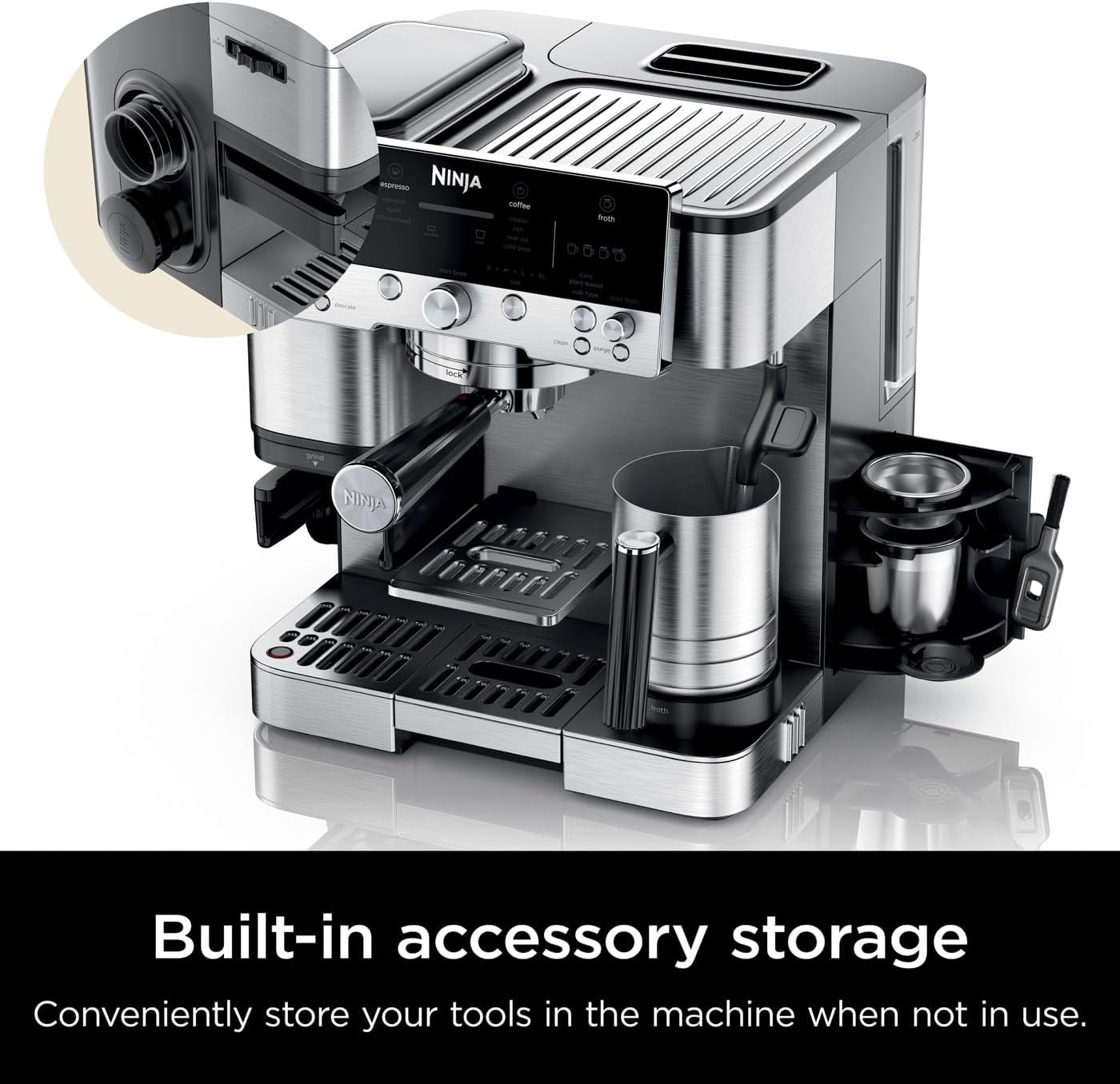 Ninja Luxe Premier 3-in-1 Coffee Machine, Latte, Cappuccino, Cold Brew & Espresso Maker With Built in Bean Grinder & Milk Frother, Easy to Use, 4 Automated Froth Presets, Silver, ES601UK