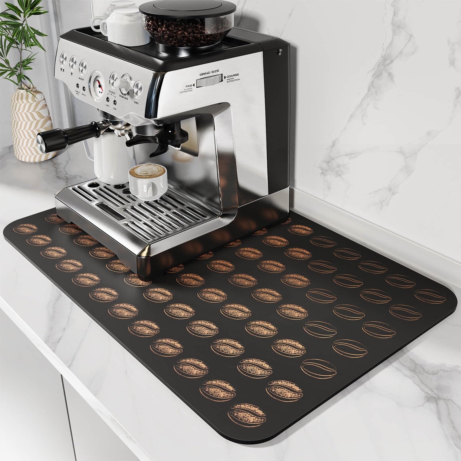 DK177 Coffee Bar Mat - Hide Stain Absorbent Drying Mat with Waterproof Rubber Backing - Fit Under Coffee Maker, Machine, Pot or Espresso Machine (19''X12'')
