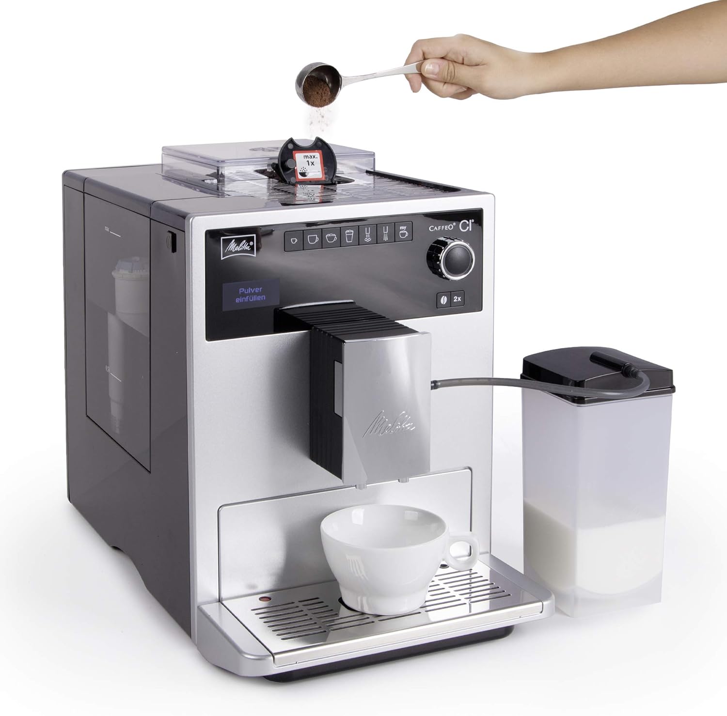 Melitta E970-101 Caffeo CI One-Touch Fully Automatic Coffee Maker with My Coffee Memory and Milk system - Silver