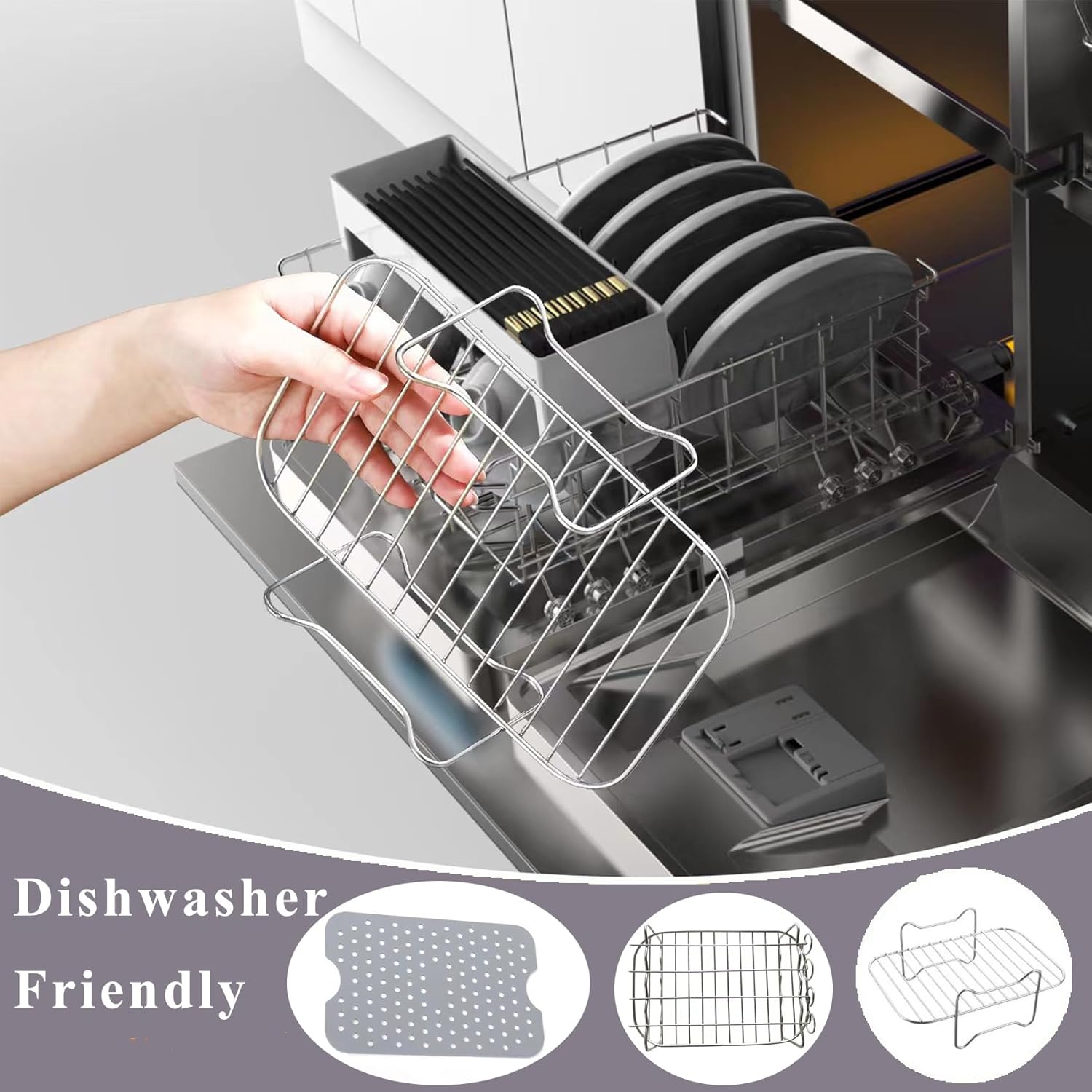 Air Fryer Rack for Ninja Dual 2 Basket Air Fryer 10 QT DZ401 & 8 QT DZ201, Racks for Dual Zone Air Fryer, Reusable Silicone Liner Sheets for Double Basket, 4pcs Kitchen Accessory Set