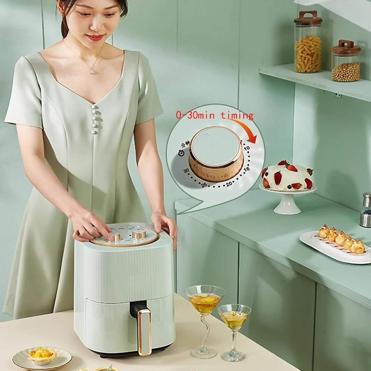 Household air fryer, multi-function oven, knob operating temperature/time, 1300W
