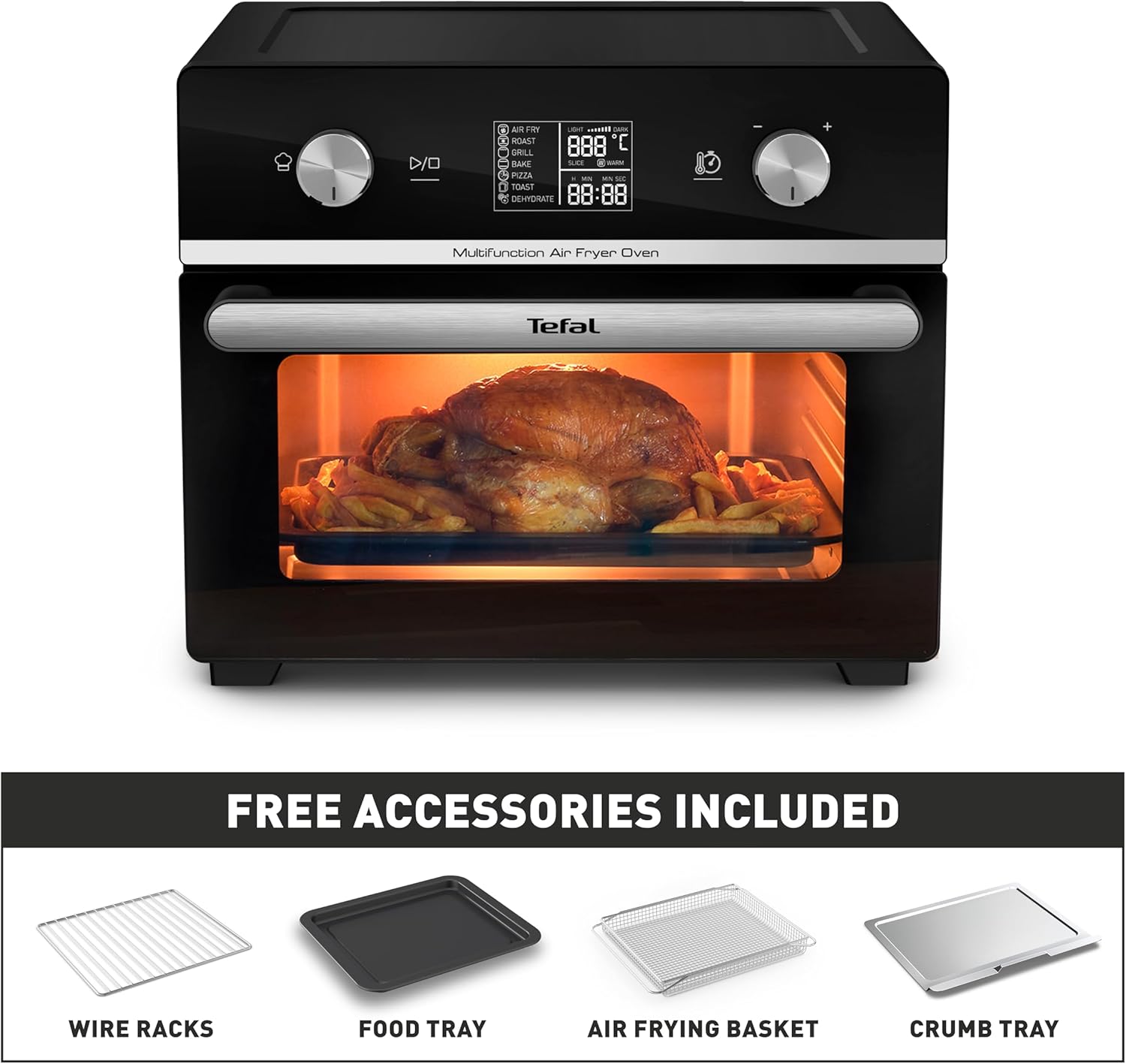 Tefal Easy Fry Air Fryer Oven, 20L Capacity 10in1 Functions, Air Fry, Roast, Pizza, Bake, Grill, Toast, Dehydrate, Monitor-Free Cooking, Healthy, Delicious, Crispy, Easy to Use, Black, FW605840