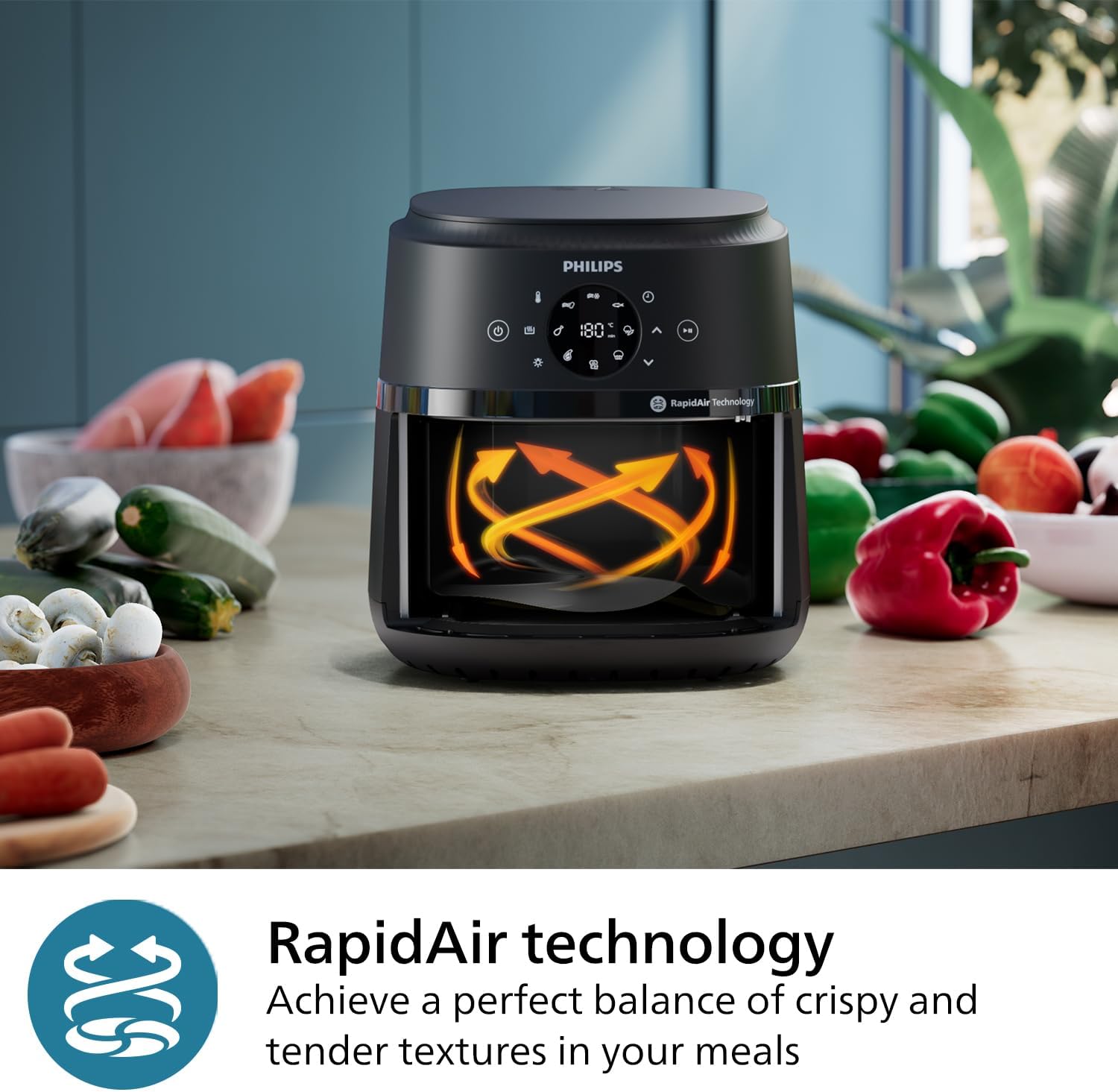 Philips Air Fryer 2000 Series 6.2L – Healthy Frying with RapidAir Technology, 13 Cooking Programs, Touchscreen, Viewing Window, Up to 90% Less Fat, Dishwasher Safe (NA230/09)