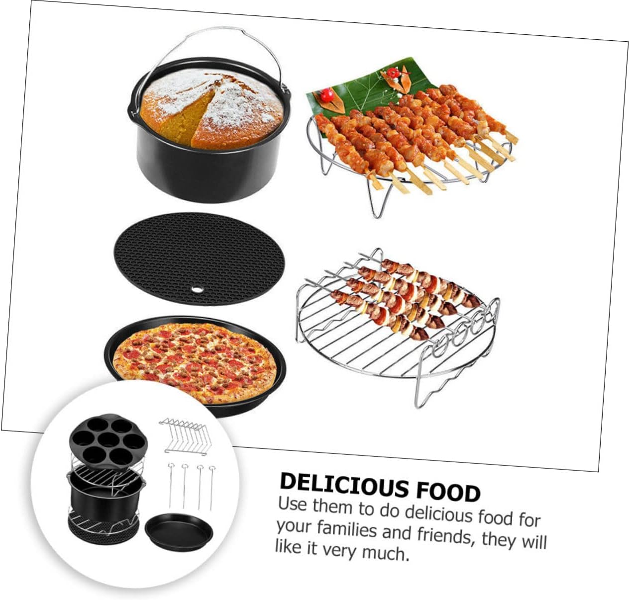 Toyvian 1 Set Air Fryer Accessories Set Black Cooking Kit with Cake Pan Pizza Pan and Grill Rack for Versatile Home Cooking and Barbecue Parties