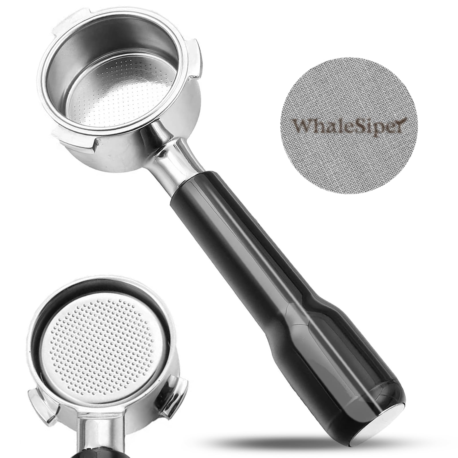 51mm Bottomless Portafilter & Puck Screen, 2 Ears Stainless Steel Head, Only Compatible with De'Longhi ECP3420, EC155, BCO430, EC260, and ECP3120, Includes 304 Stainless Steel Filter Basket