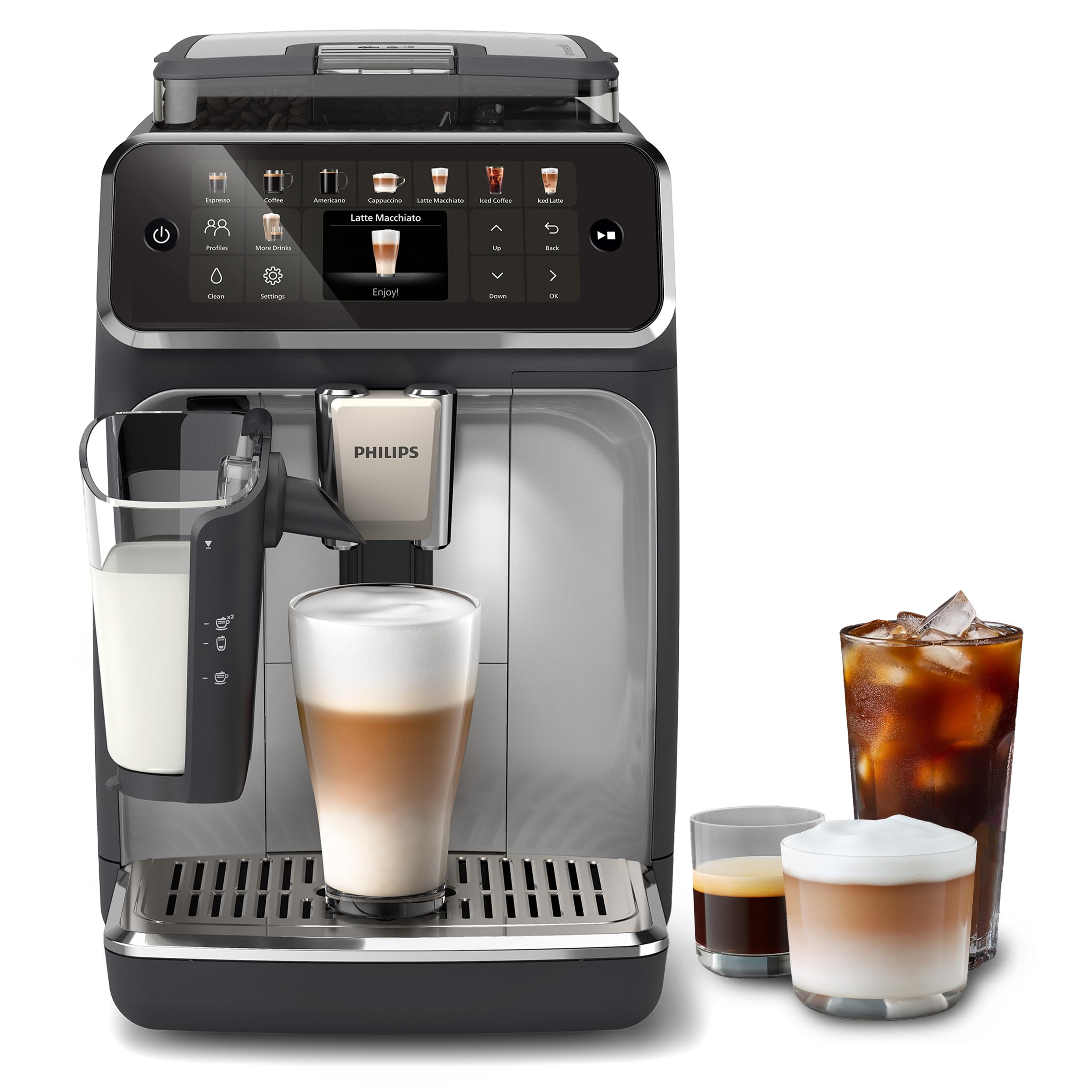 Philips 3300 Series Bean to Cup Coffee Machine – 6 Hot & Iced drinks, LatteGo Milk Frother, Fastest-to-Clean, 40% Quieter, Ceramic Grinder, Fully Automatic Espresso & Cappuccino maker – EP3347/90