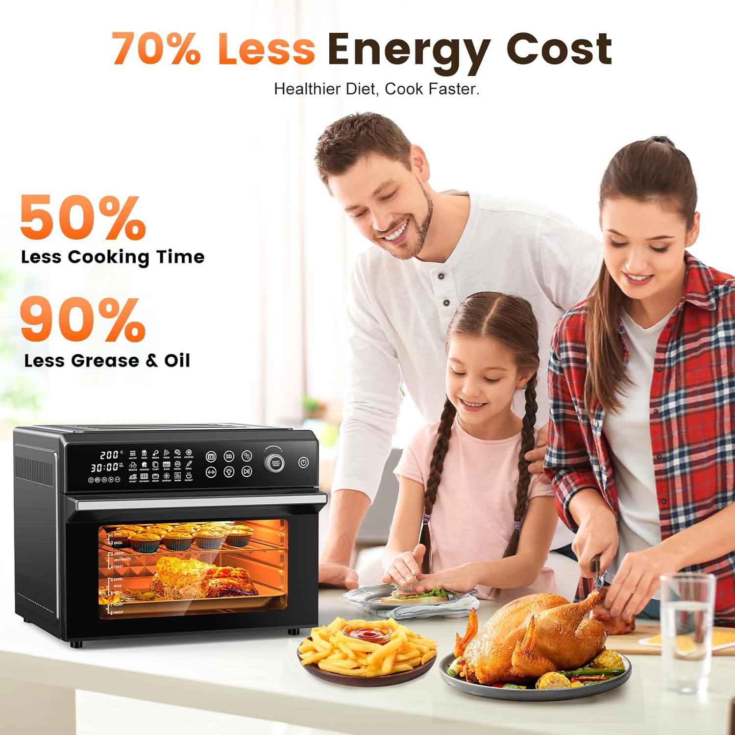 30L Air Fryer Oven, 18 in 1 Presets Dual-Cook Function Air Fryer, 360°Hot Air Circulation Technology/Digital Knob/LED Touch Panel/Timer & Temperature Control, Oil-Less Cooking, 7 Accessories, 1800W