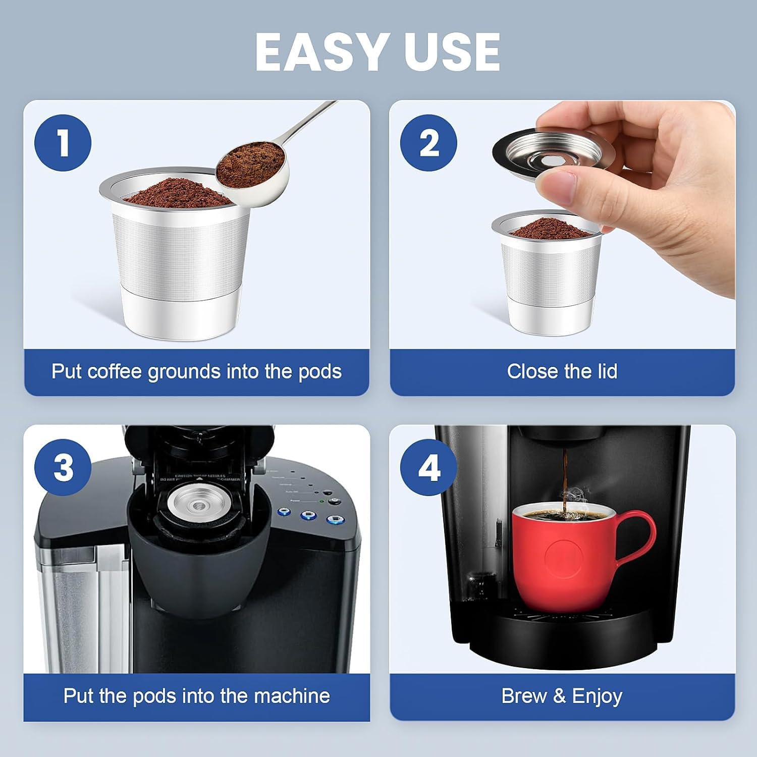 2 Pack Reusable Coffee Pods for Keurig, Universal Stainless Steel Refillable Reusable K Cup Coffee Filters Compatible with Keurig 1.0 Coffee Machines, Eco-Friendly, BPA-Free