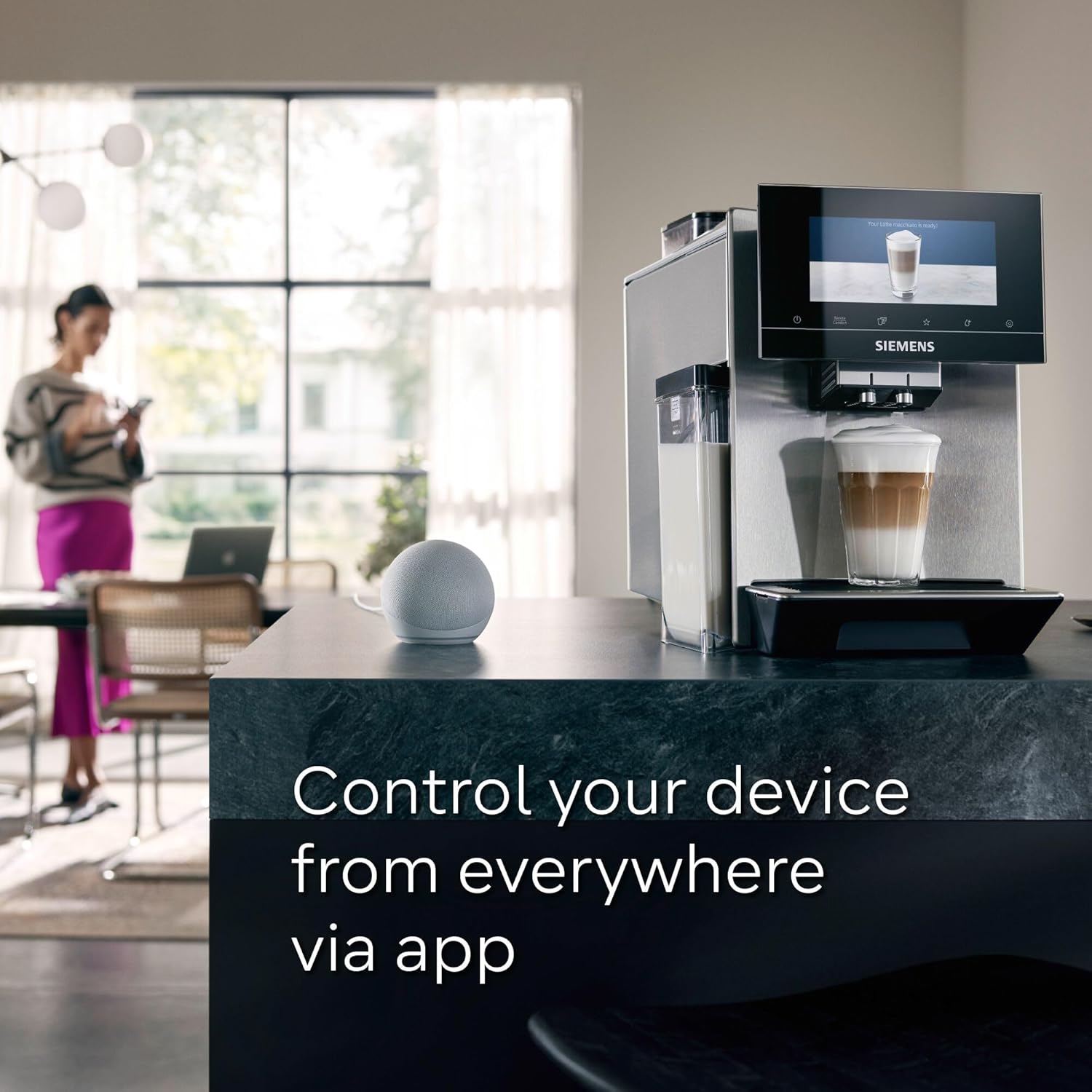 SIEMENS EQ900 Fully Automatic Bean to Cup Coffee Machine, 6.8" Touch Screen Display, Cup Warmer, dualBean System, baristaMode, beanIdent System, 30+ Beverages with Home Connect, TQ907GB3