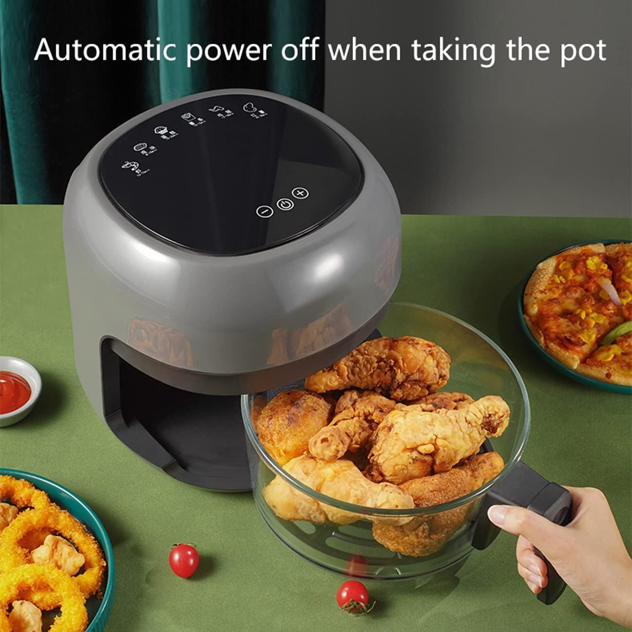 Air Fryer - 4L/3.6QT Multifunction Digital Touch Screen Electric Hot Oven Oilless Cooker, 60min Timing, 1200W Glass Bowl Air Fryer with 6 Presets, Visualization Window