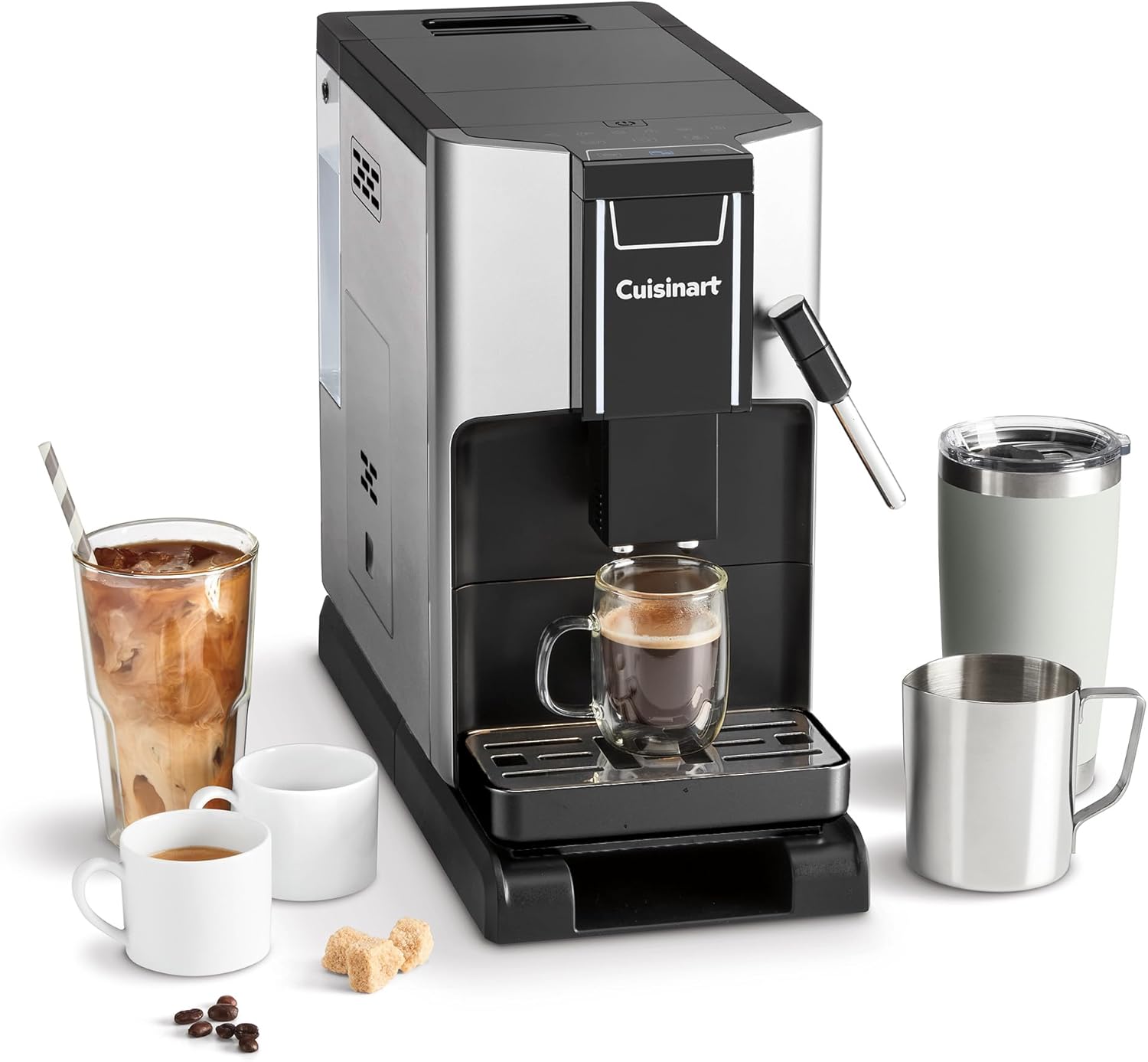 Cuisinart Fully Automatic Coffee Machine | 4 one touch coffee options | Espresso, Americano, Cold Brew | Integrated milk frother for Lattes and Cappuccino | Bean to cup