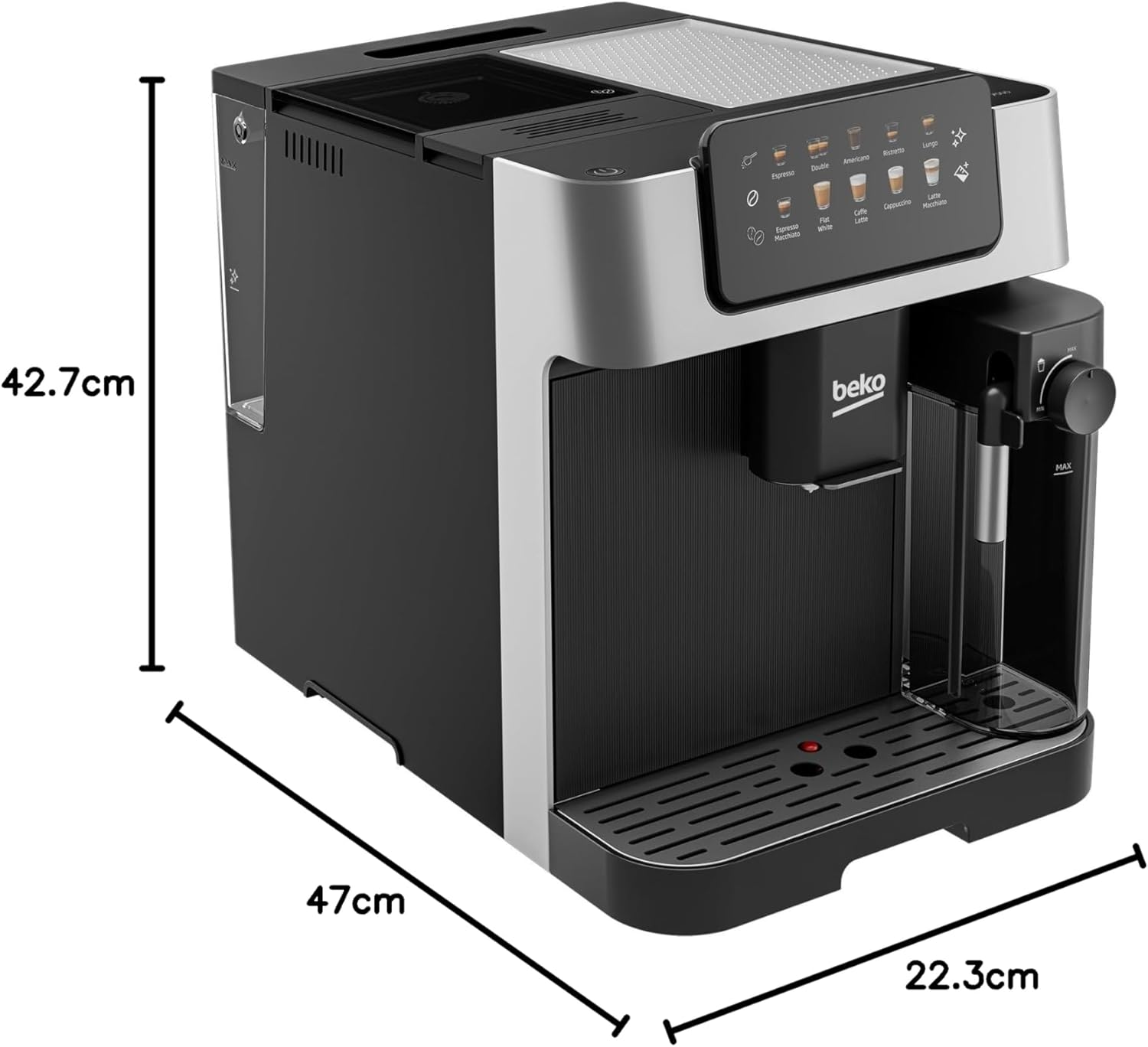 Beko Bean to Cup Coffee Espresso Machine CaffeExperto CEG7304X | Milk Jug | Colour Touch Screen Panel | 19 Bar Pressure, 2 Coffee Nozzles | Fully Automatic, Silver