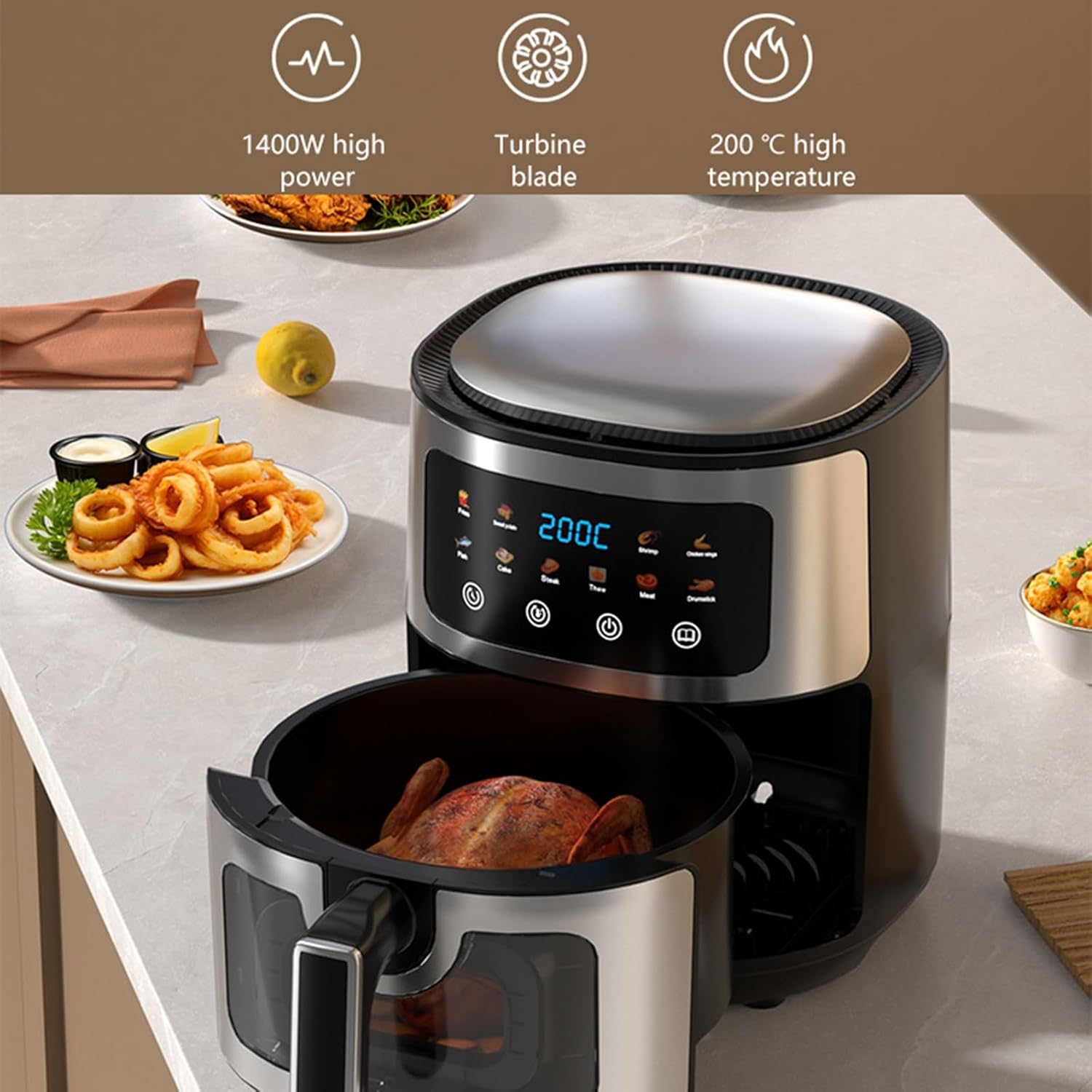 Air fryer 8L, household multi-function oven, 1400W high power