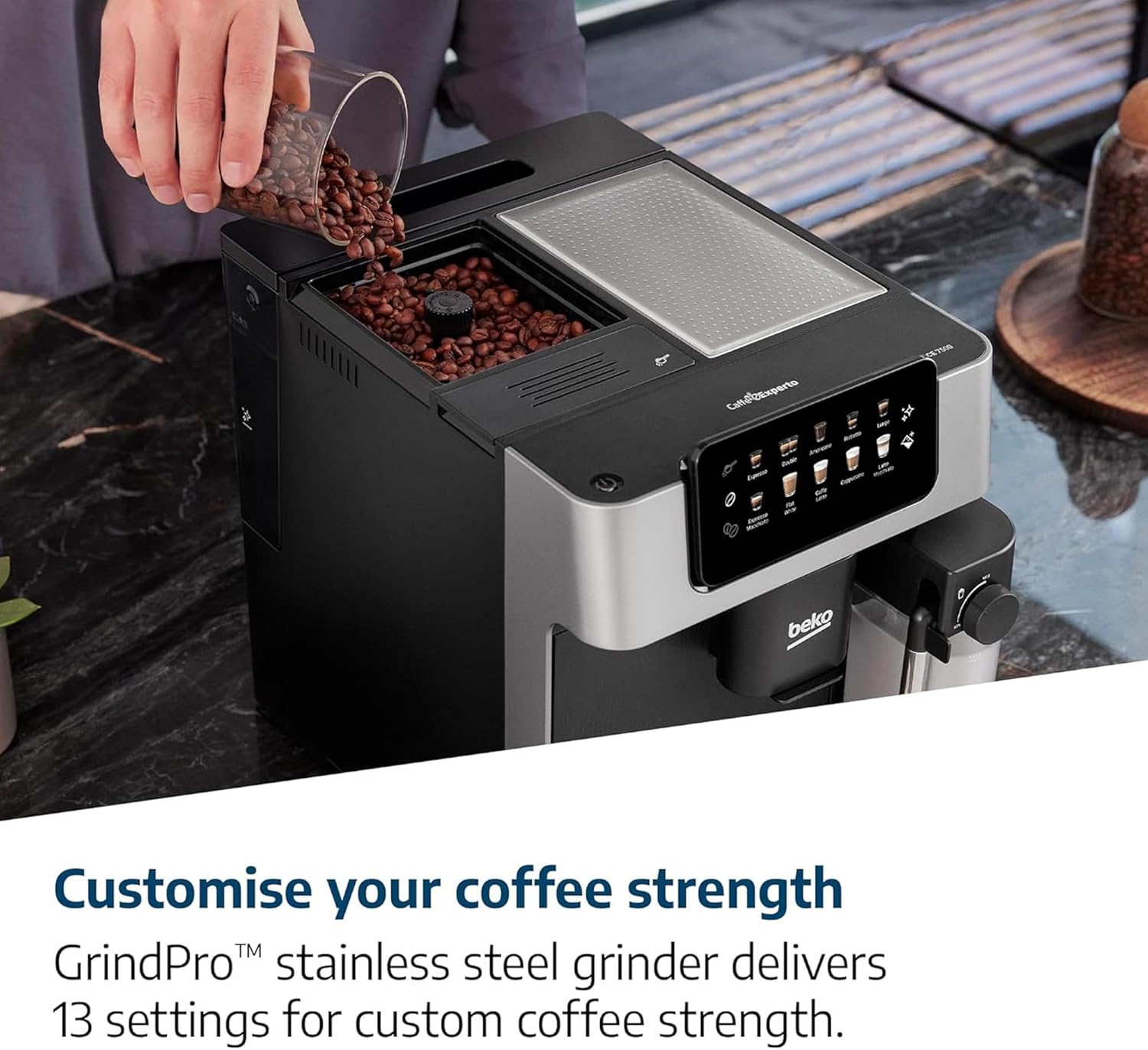 Beko Bean to Cup Coffee Espresso Machine CaffeExperto CEG7304X | Milk Jug | Colour Touch Screen Panel | 19 Bar Pressure, 2 Coffee Nozzles | Fully Automatic, Silver