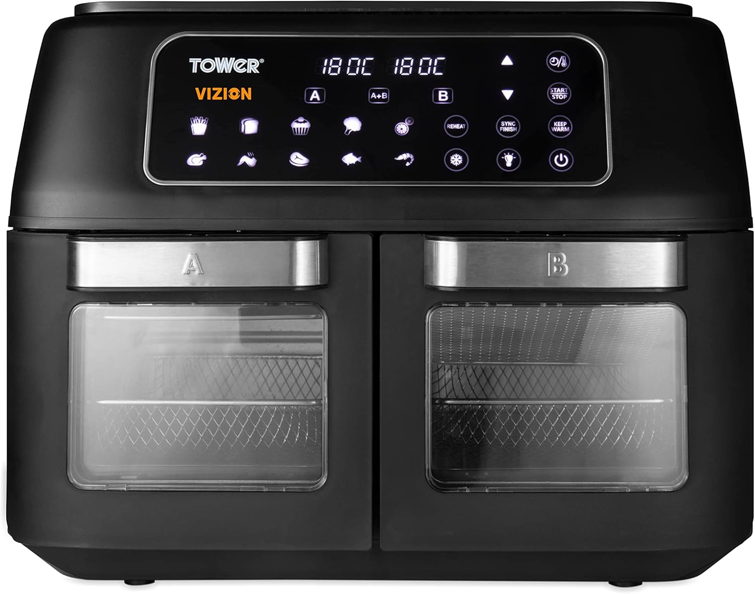 Tower T17102 Vortx Vizion Dual Compartment Air Fryer Oven with Digital Touch Panel, 11L, Black
