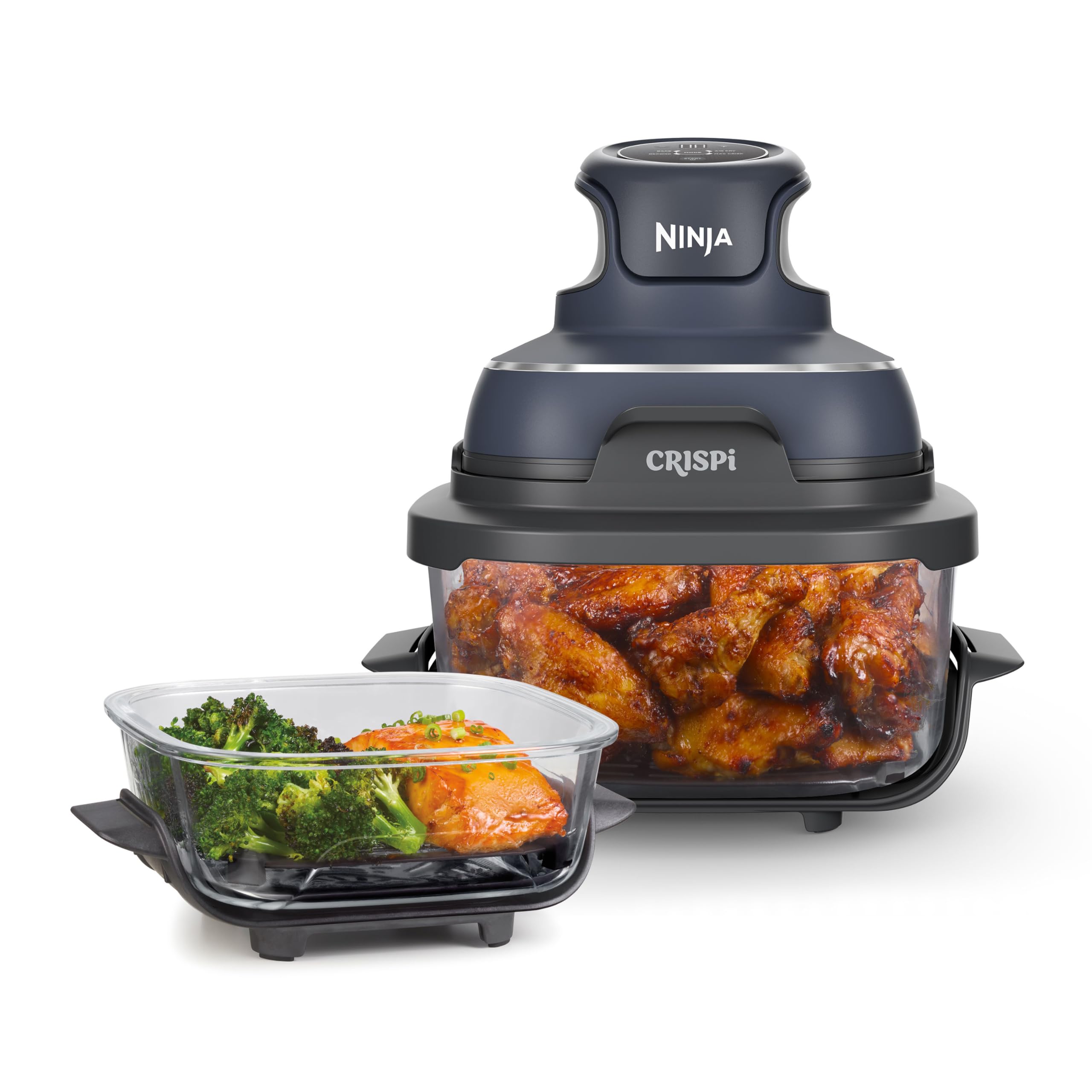 Ninja CRISPi Portable Air Fryer, 3.8L, 4-in-1: Air Fry, Roast, Keep Warm, Recrisp, Space Saving Compact Design, 2x Removable Glass Containers & Lids, 1700W, Sage FN101UKSG