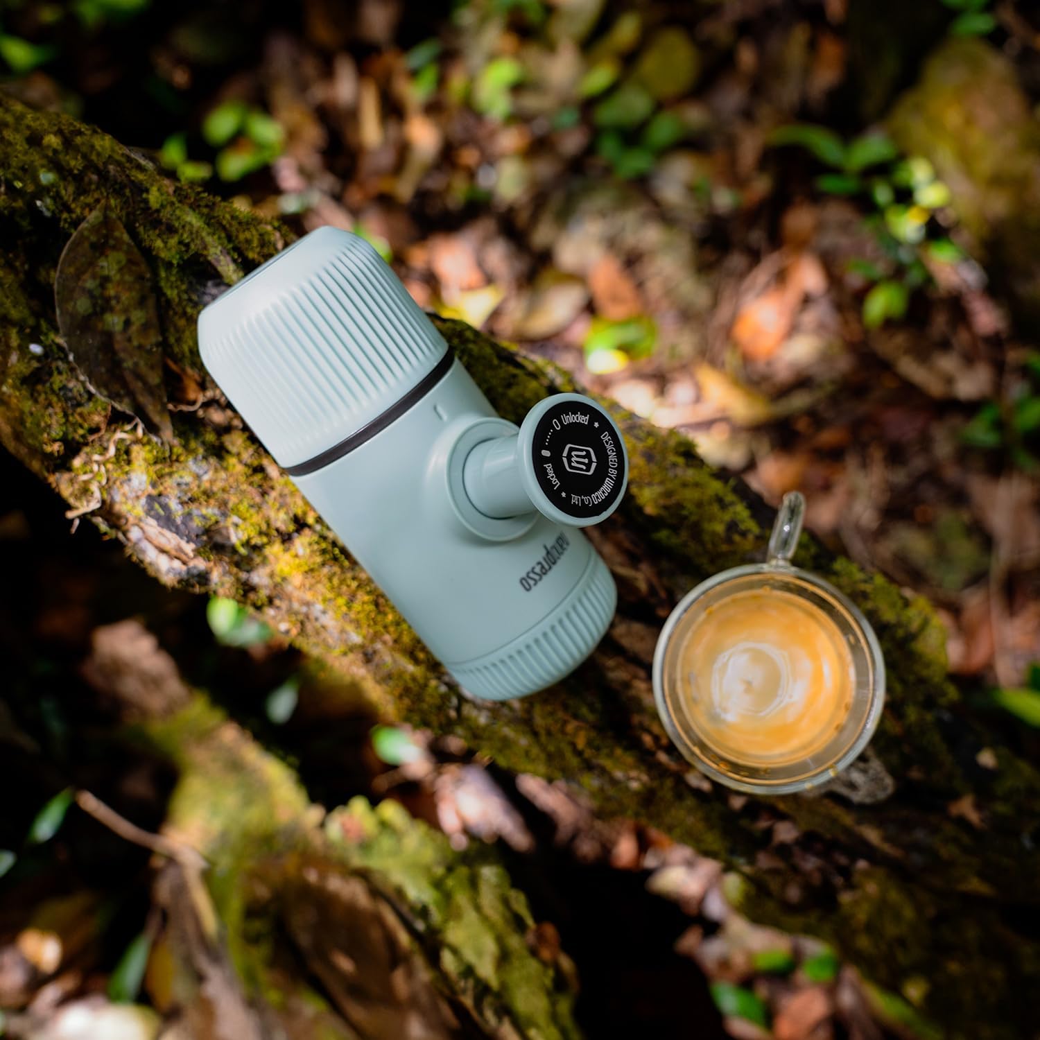WACACO Nanopresso Portable Espresso Maker Bundled with Protective Case, Upgrade Version of Minipresso, Mini Travel Coffee Machine, Perfect for Camping, Travel and Office (New Elements Arctic Blue)