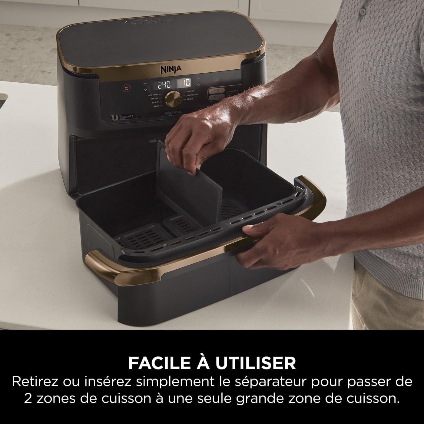 Ninja Foodi FlexDrawer 10.4L Oil-Free Fryer, 7 Modes, Roast, Bake, Non-Oil Frying, Crispy, Warm, Dehydrate, Rise, XL, Savings, DualZone Black/Copper OL750EUDBCP