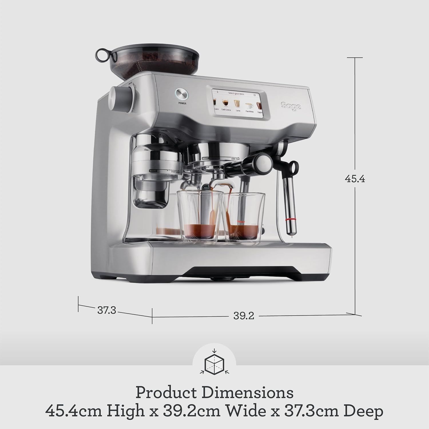 Sage - The Oracle Touch - Bean to Cup Coffee Machine with Grinder & Milk Frother - Fully Automatic Espresso Machine, Touch Screen, 5 Pre-sets - 2.5L Water Tank, 2400 W, Brushed Stainless Steel