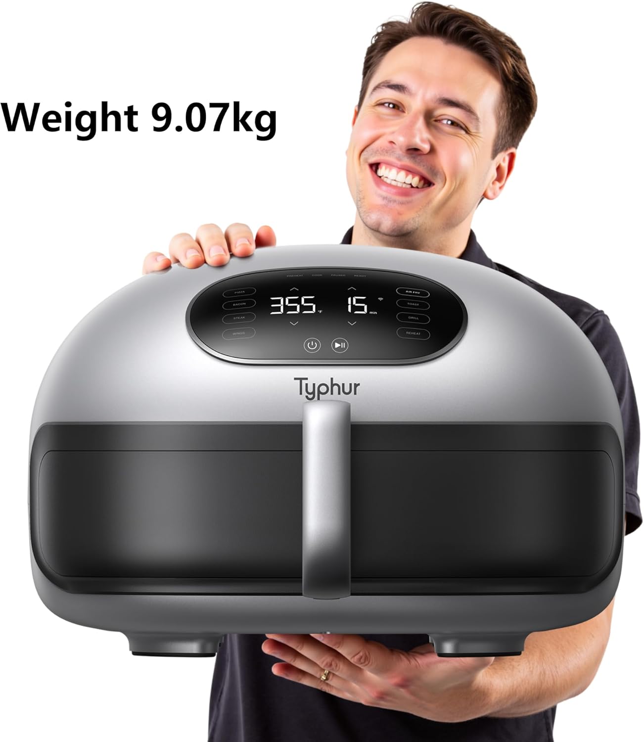 Typhur Dome 2 Air Fryer, 15-in-1 Large 5.3L Capacity, No.1 Cooking Speed Innovative Airflow, Self-cleaning Smart Digital Airfryer, Dishwasher Safe Basket for Quick Easy Meals, Up to 32 Chicken Wings