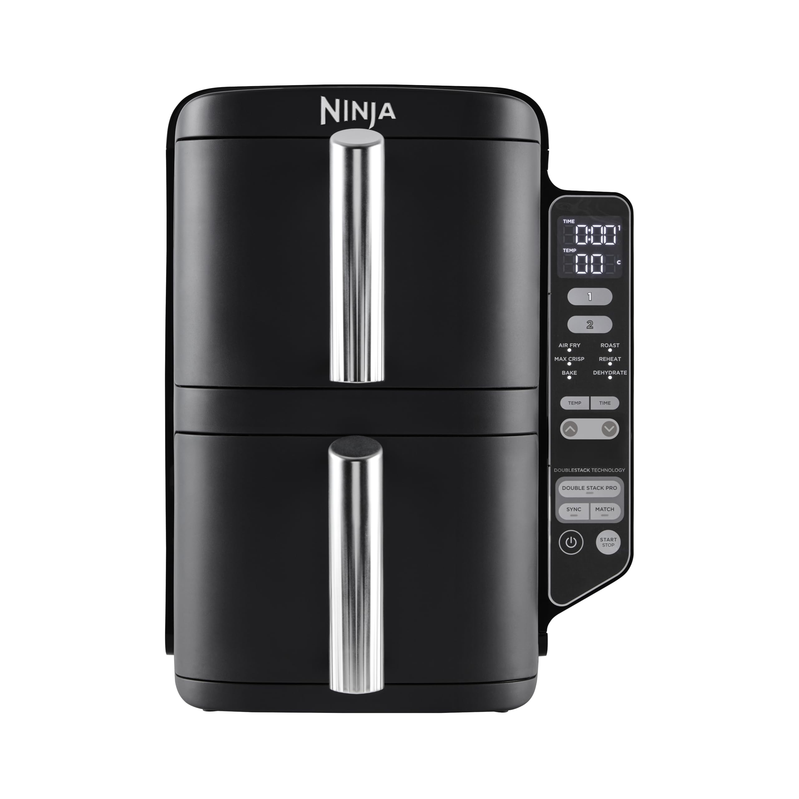 Ninja Foodi Dual Zone Digital Air Fryer, 2 Drawers, 7.6L, 4-in-1, Uses No Oil, Air Fry, Max Crisp, Roast, Reheat, Non-Stick, Dishwasher Safe Baskets and Crisper Plates, Black AF200UK
