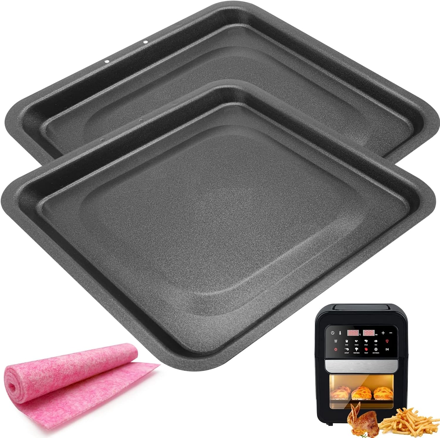 HEISENLIN Drip Pan for Instant Vortex Plus Air Fryer, 2 PCS Upgraded Rectangular Nonstick Oil Drip Tray Pan for Instant Vortex Pro Innsky Chefman PowerXL and More Air Fryer, Dishwasher Safe, Black