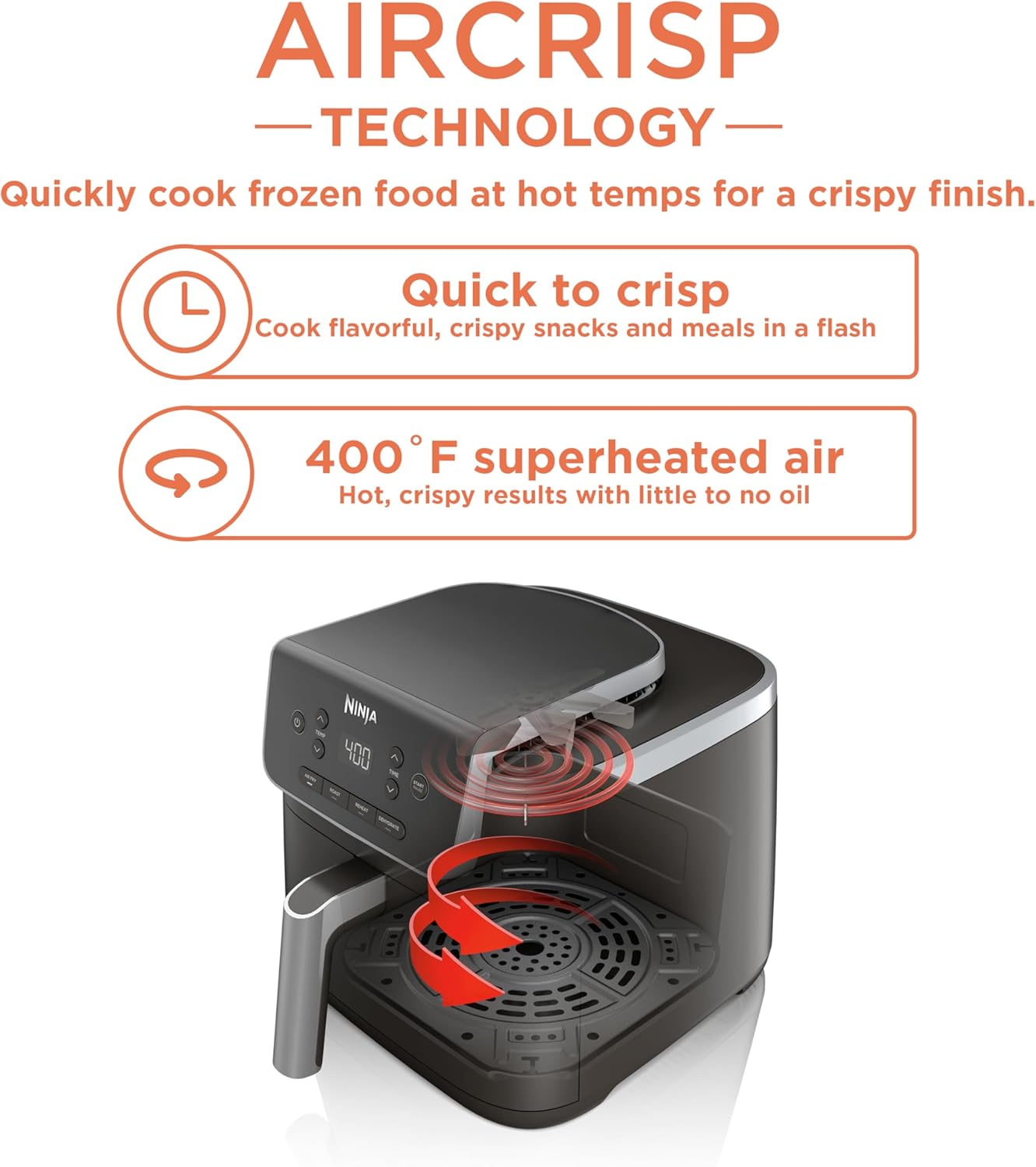 Ninja AF141 Air Fryer Pro 4-in-1 with 5 QT Capacity, Air Fry, Roast, Reheat, Dehydrate, Air Crisp Technology with 400F for hot, crispy results in just minutes, Nonstick Basket & Crisper Plate, Grey