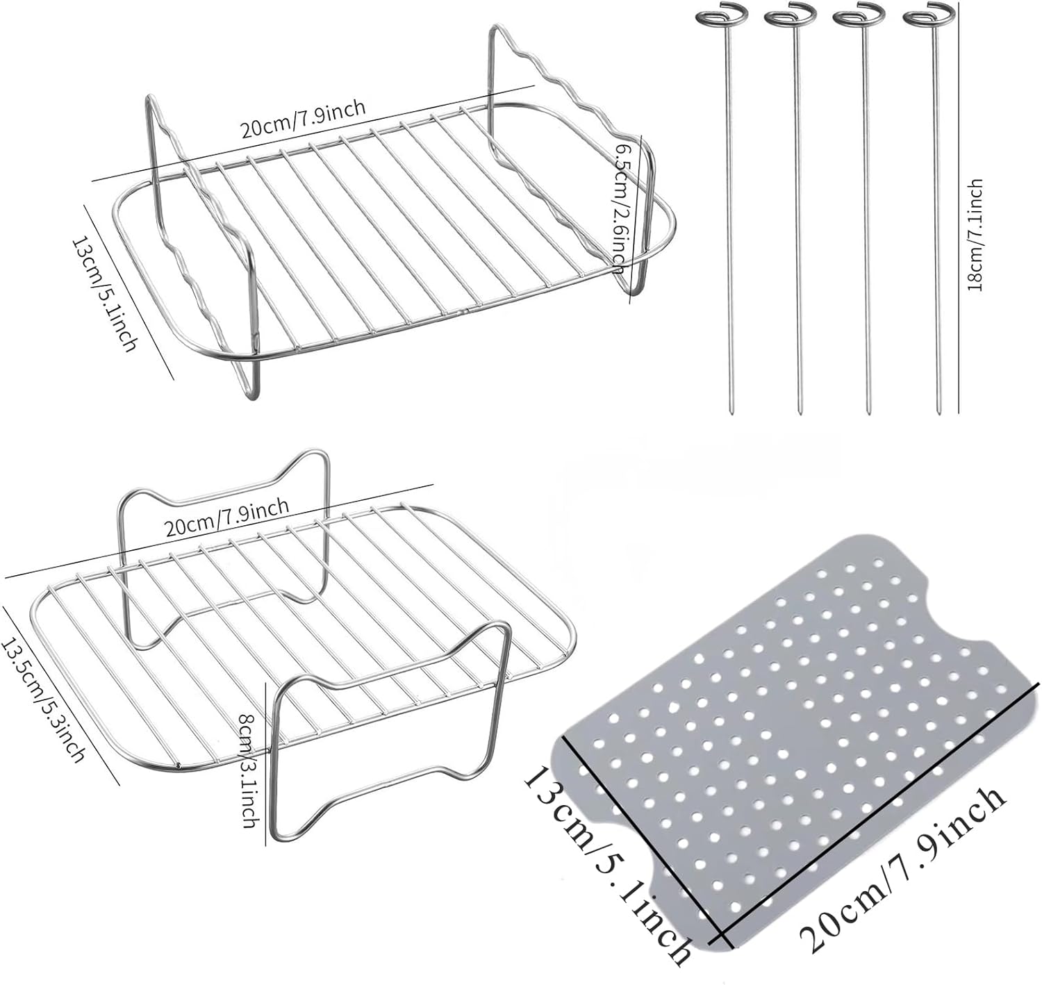 Air Fryer Rack for Ninja Dual 2 Basket Air Fryer 10 QT DZ401 & 8 QT DZ201, Racks for Dual Zone Air Fryer, Reusable Silicone Liner Sheets for Double Basket, 4pcs Kitchen Accessory Set