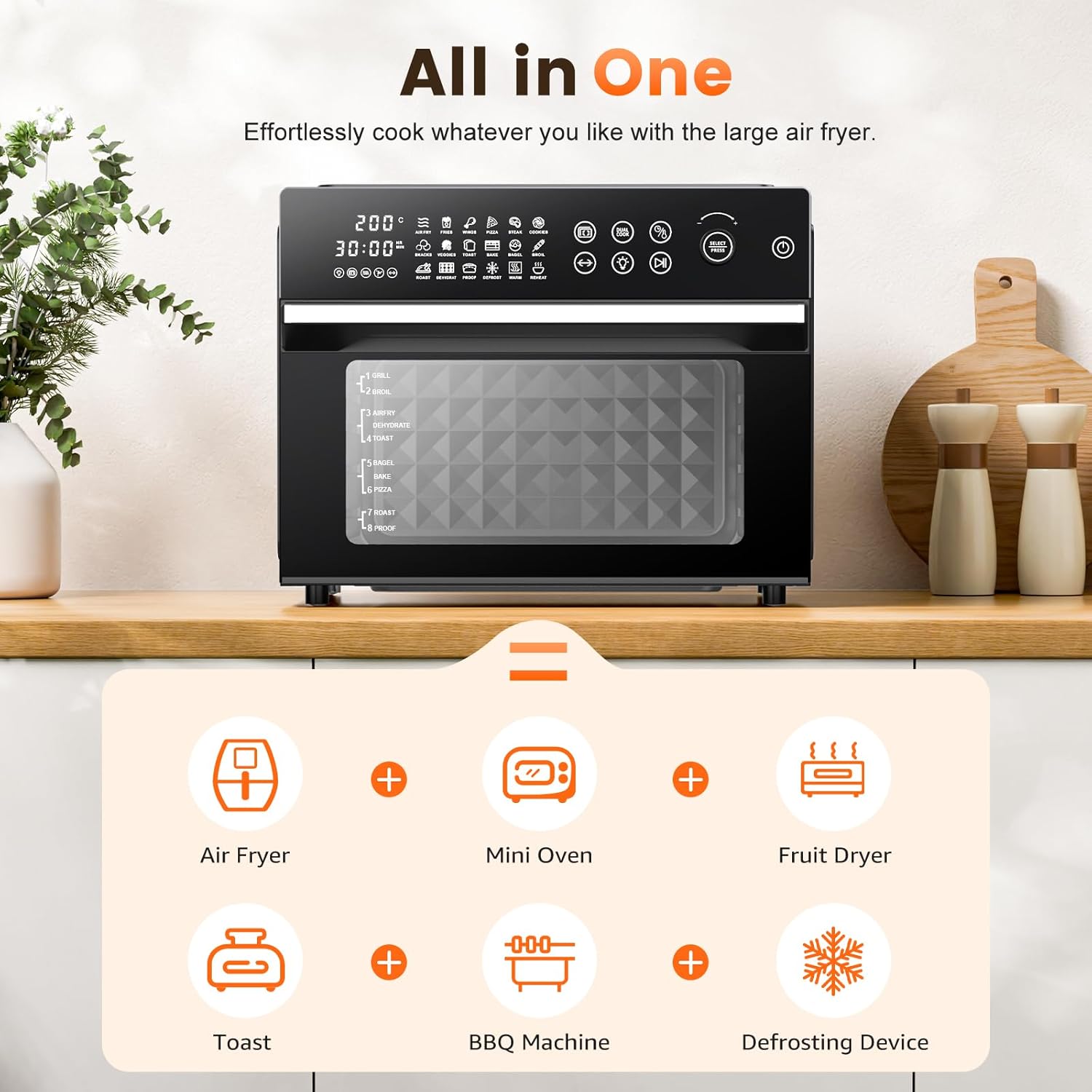 30L Air Fryer Oven, 18 in 1 Presets Dual-Cook Function Air Fryer, 360°Hot Air Circulation Technology/Digital Knob/LED Touch Panel/Timer & Temperature Control, Oil-Less Cooking, 7 Accessories, 1800W