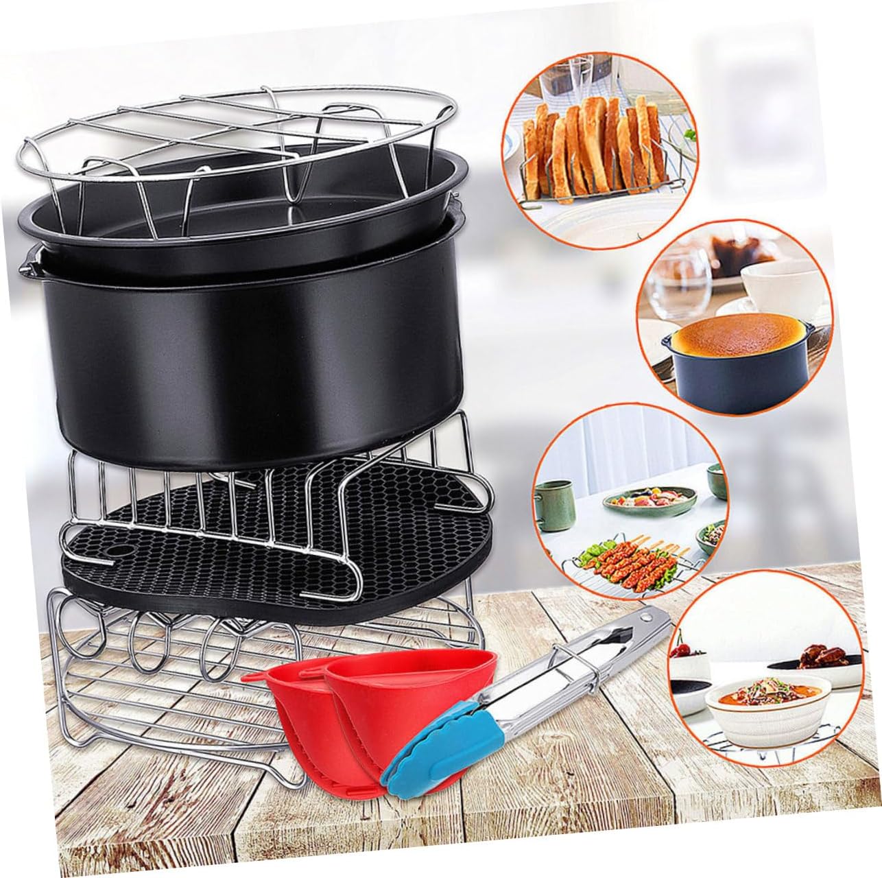 Toyvian 1 Set Air Fryer Accessories Set Black Cooking Kit with Cake Pan Pizza Pan and Grill Rack for Versatile Home Cooking and Barbecue Parties