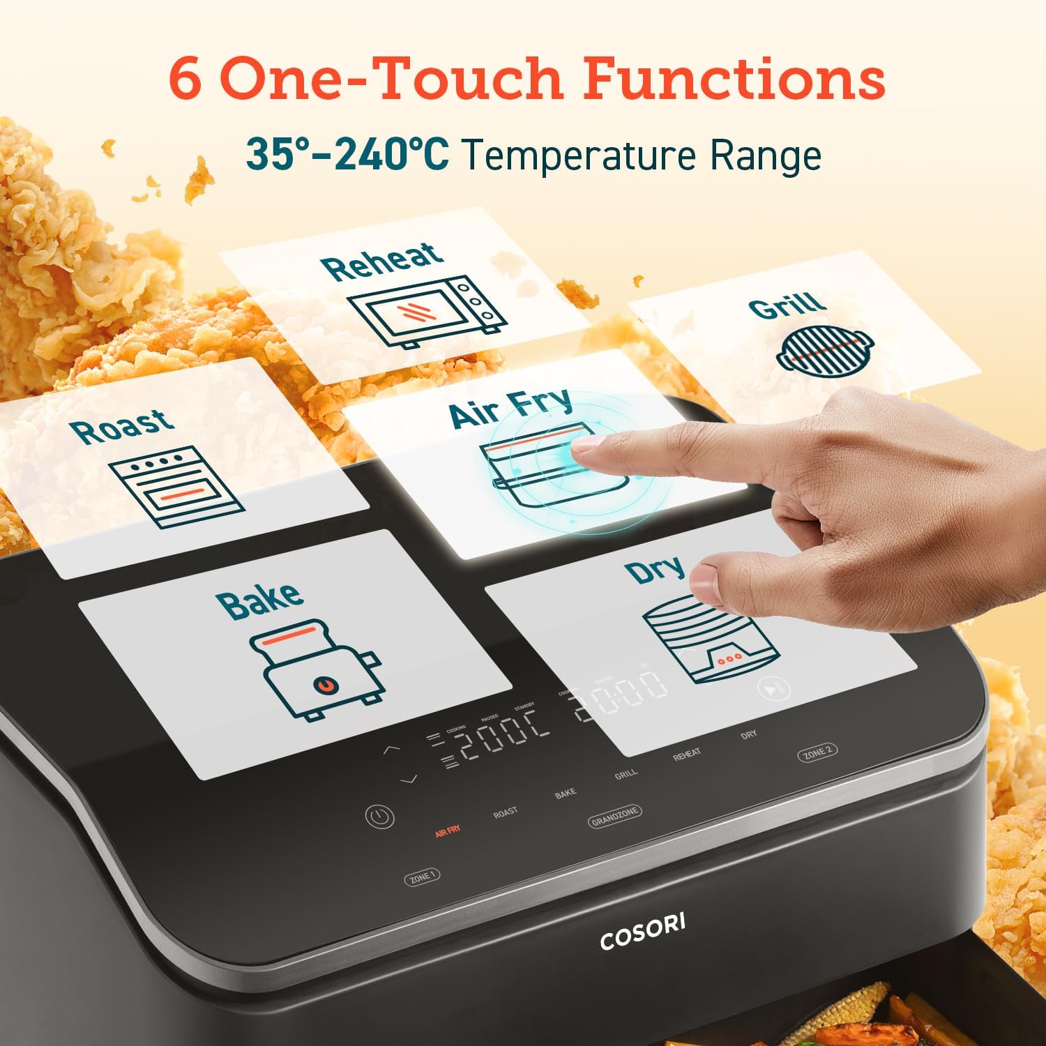 COSORI Dual Air Fryer TwinFry, 10L Flexible Capacity, Single & Double Zone Convertible, 4 Fast Heaters, Dual Blaze Tech with 8-in-1, Smart Air Fry, Roast, Bake, Dry, Energy Save, 70 App Recipes