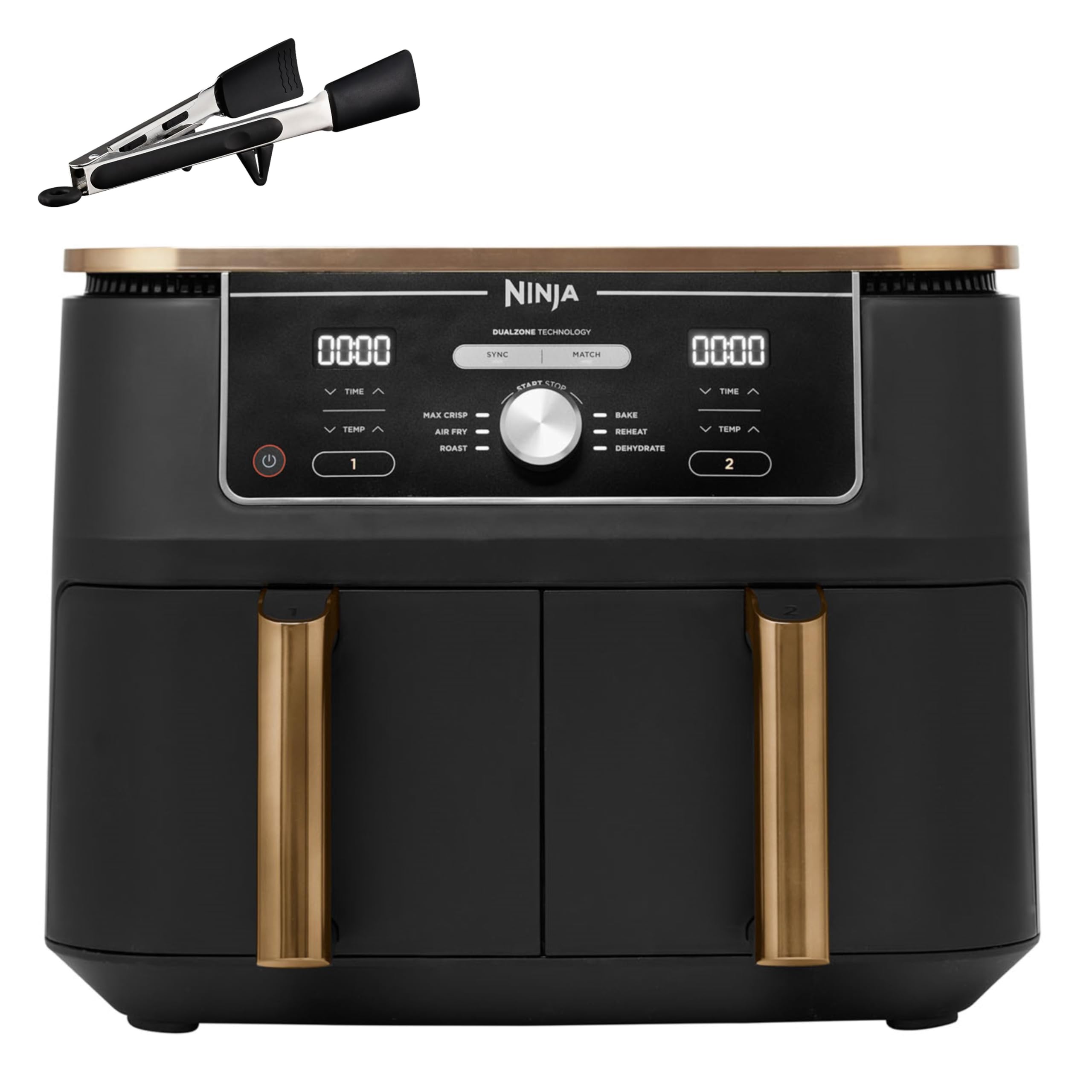 Ninja Foodi Dual Zone Digital Air Fryer, 2 Drawers, 7.6L, 4-in-1, Uses No Oil, Air Fry, Max Crisp, Roast, Reheat, Non-Stick, Dishwasher Safe Baskets and Crisper Plates, Black AF200UK