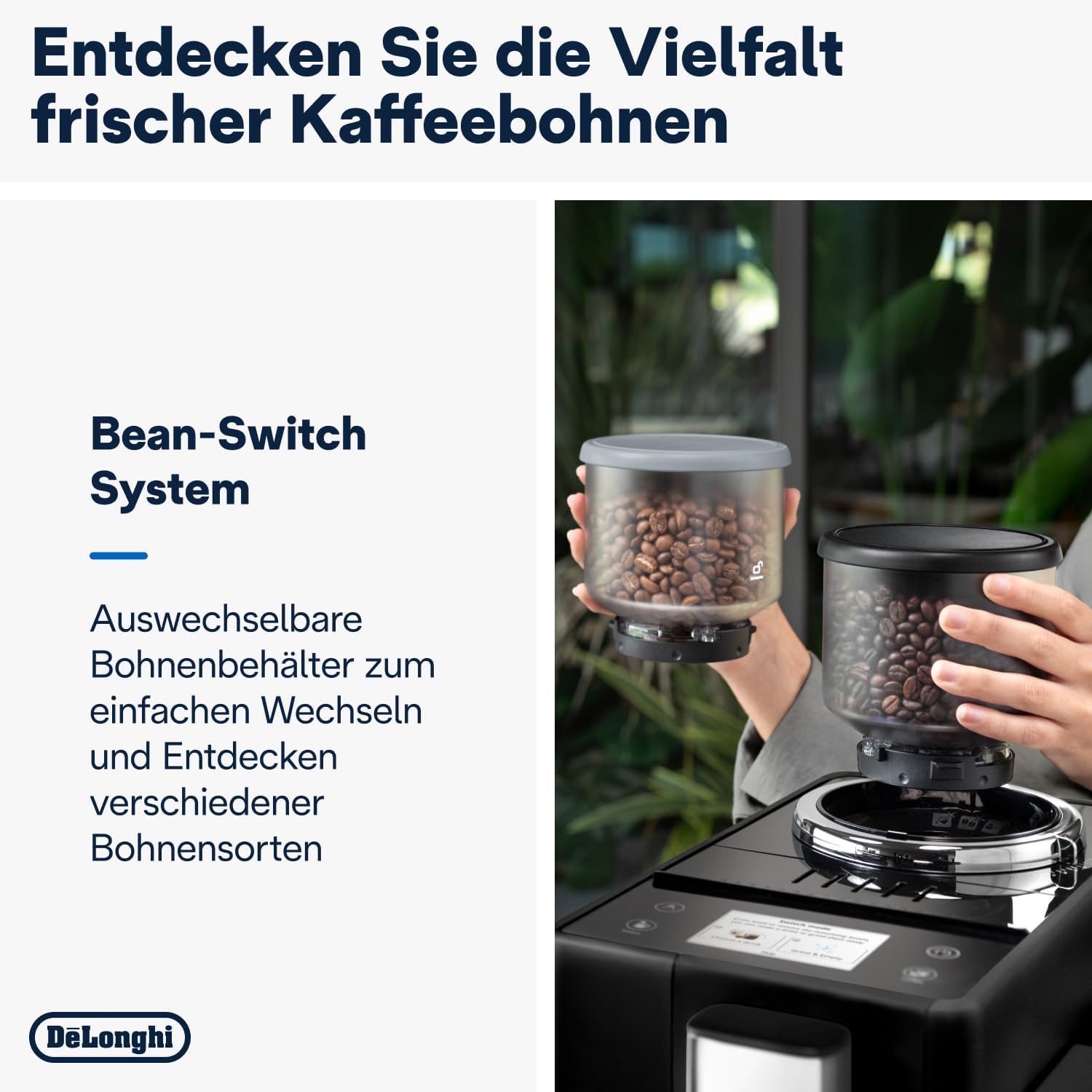 De'Longhi Rivelia EXAM440.35.B, Machine À Café Grain Automatique, Grains Fraîchement Moulus, Bac à Grains Interchangeable, Buse Vapeur Lait Classique, 8 Recettes, Écran Tactile Couleur, Noir
