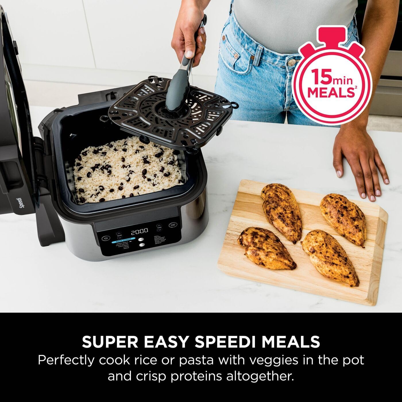 Ninja Speedi 12-in-1 Multi-Cooker, Air Fryer and Slow Cooker, 5.7L Cooking Pot, Meals for 4 in Minutes, Air Fry, Steam, Grill, Bake, Roast, Sear, Slow Cook and More, Grey ON500UK
