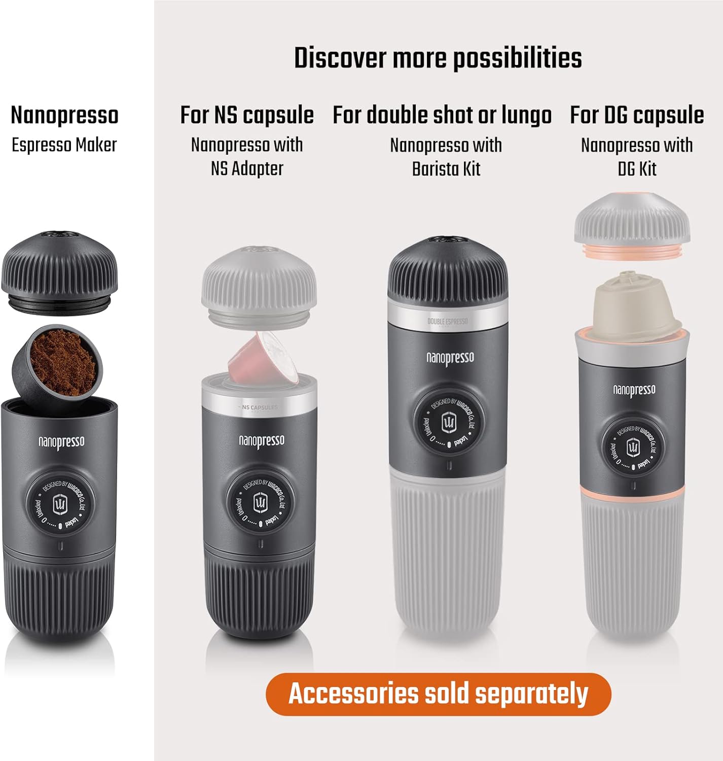 WACACO Nanopresso Portable Espresso Maker Bundled with Protective Case, Upgrade Version of Minipresso, Mini Travel Coffee Machine, Perfect for Camping, Travel and Office (New Elements Arctic Blue)