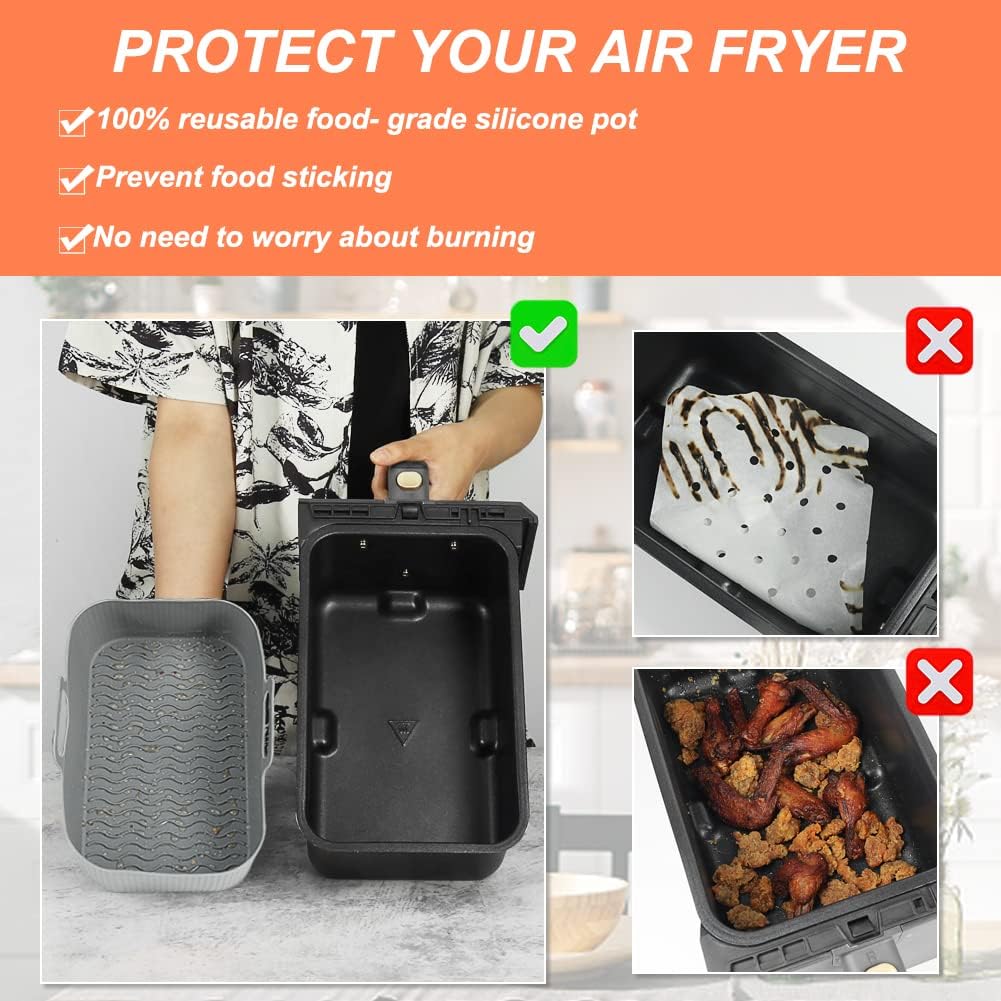 YQL Air Fryer Silicone Liner for Ninja/Tower Dual/Instant Vortex, Silicone Air Fryer Liners Reusable Air Fryer Accessories for Ninja Foodi AF300UK, Salter Dual Air Fryer (2PCS), Grey