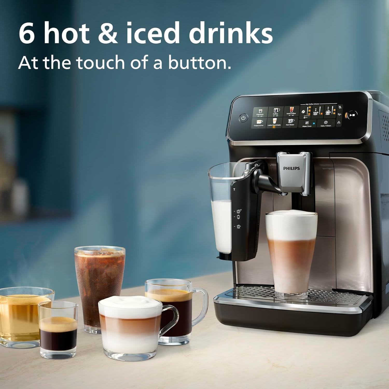 Philips 3300 Series Bean to Cup Coffee Machine – 6 Hot & Iced drinks, LatteGo Milk Frother, Fastest-to-Clean, 40% Quieter, Ceramic Grinder, Fully Automatic Espresso & Cappuccino maker – EP3347/90