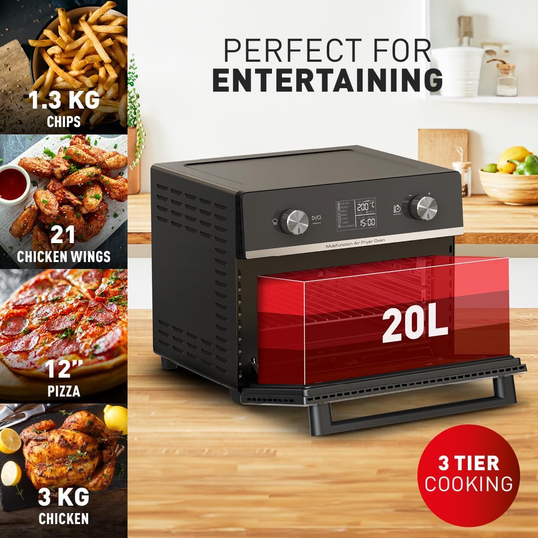 Tefal Easy Fry Air Fryer Oven, 20L Capacity 10in1 Functions, Air Fry, Roast, Pizza, Bake, Grill, Toast, Dehydrate, Monitor-Free Cooking, Healthy, Delicious, Crispy, Easy to Use, Black, FW605840