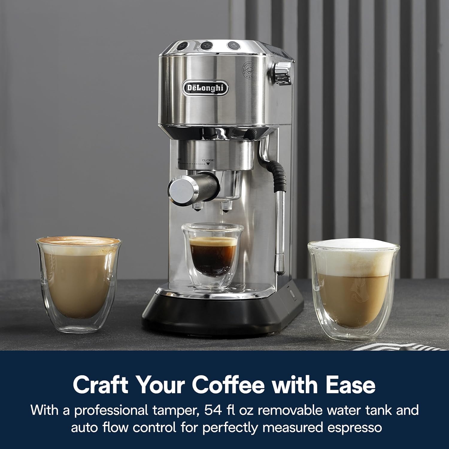 De’Longhi Dedica Arte Espresso Machine with My LatteArt Steam Wand (Milk Frother), 15-Bar Pump & 3-Level Temp Control - Compact Espresso Maker for Latte & Cappuccino - Italian Stainless Steel Design