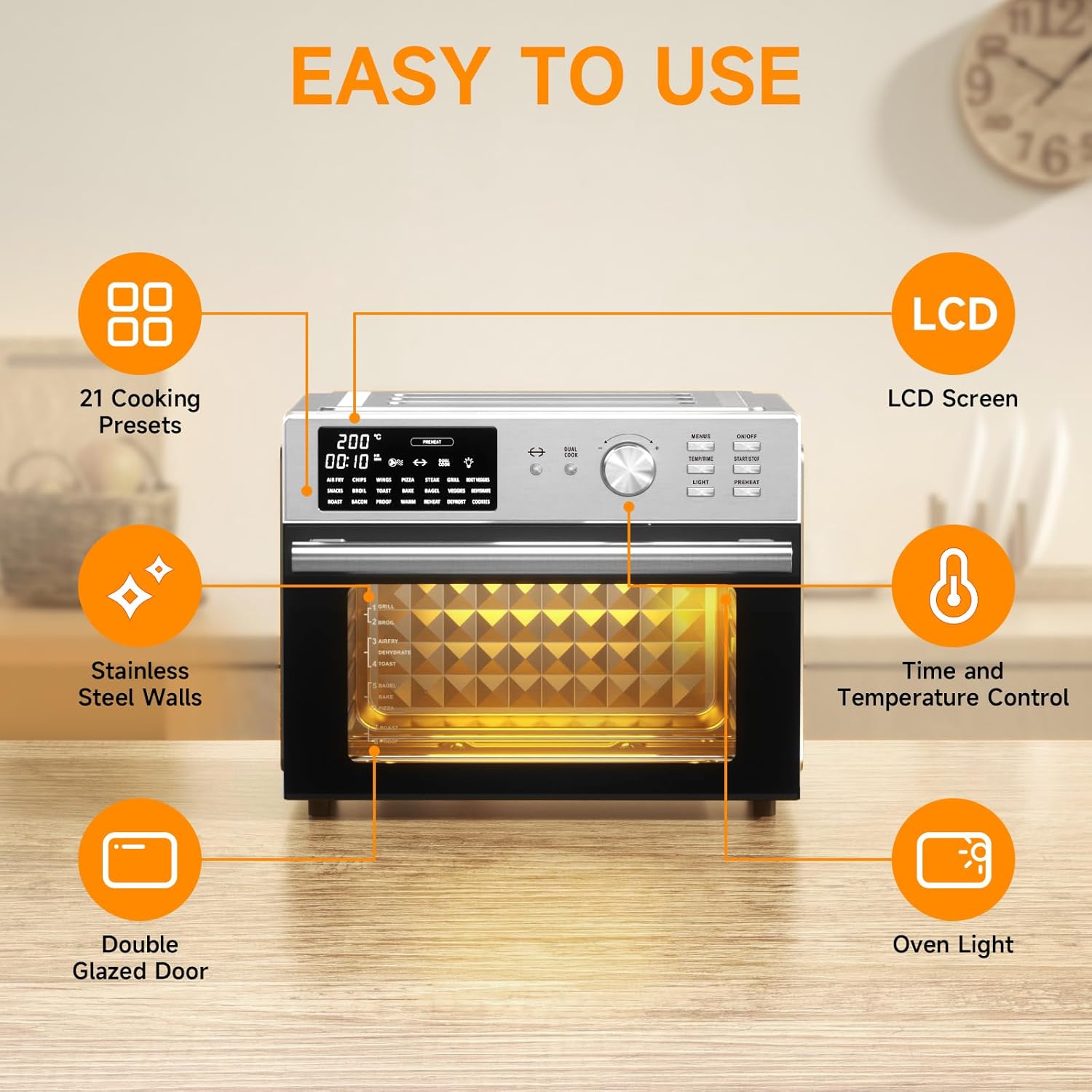 30L Air Fryer Oven With Rotisserie, 1800W & 21 Preset Mode Countertop Convection Mini Oven with Digital LCD Display, Timer & Temperature Control for Cooking, Double Glass Door, Full Accessory Set